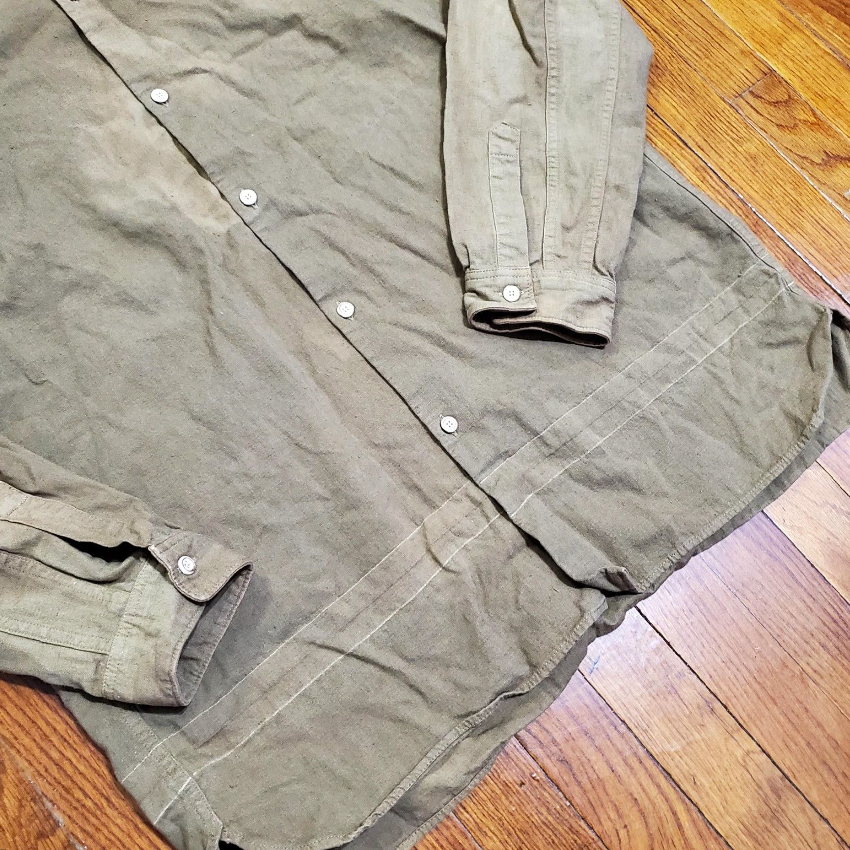 Visvim Visvim Shirt Mens 42 Green Cotton Linen Button Front Long Sleeve Made Japan Size US XL / EU 56 / 4 - 2 Thumbnail
