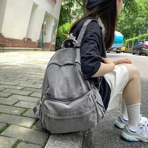 VIBE Unisex Fashion grey denim backpack Size ONE SIZE - 7 Thumbnail