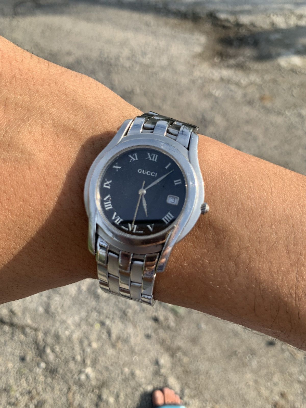 image of Gucci 5500M Stainless Steel Silver Quartz Watch, Men's
