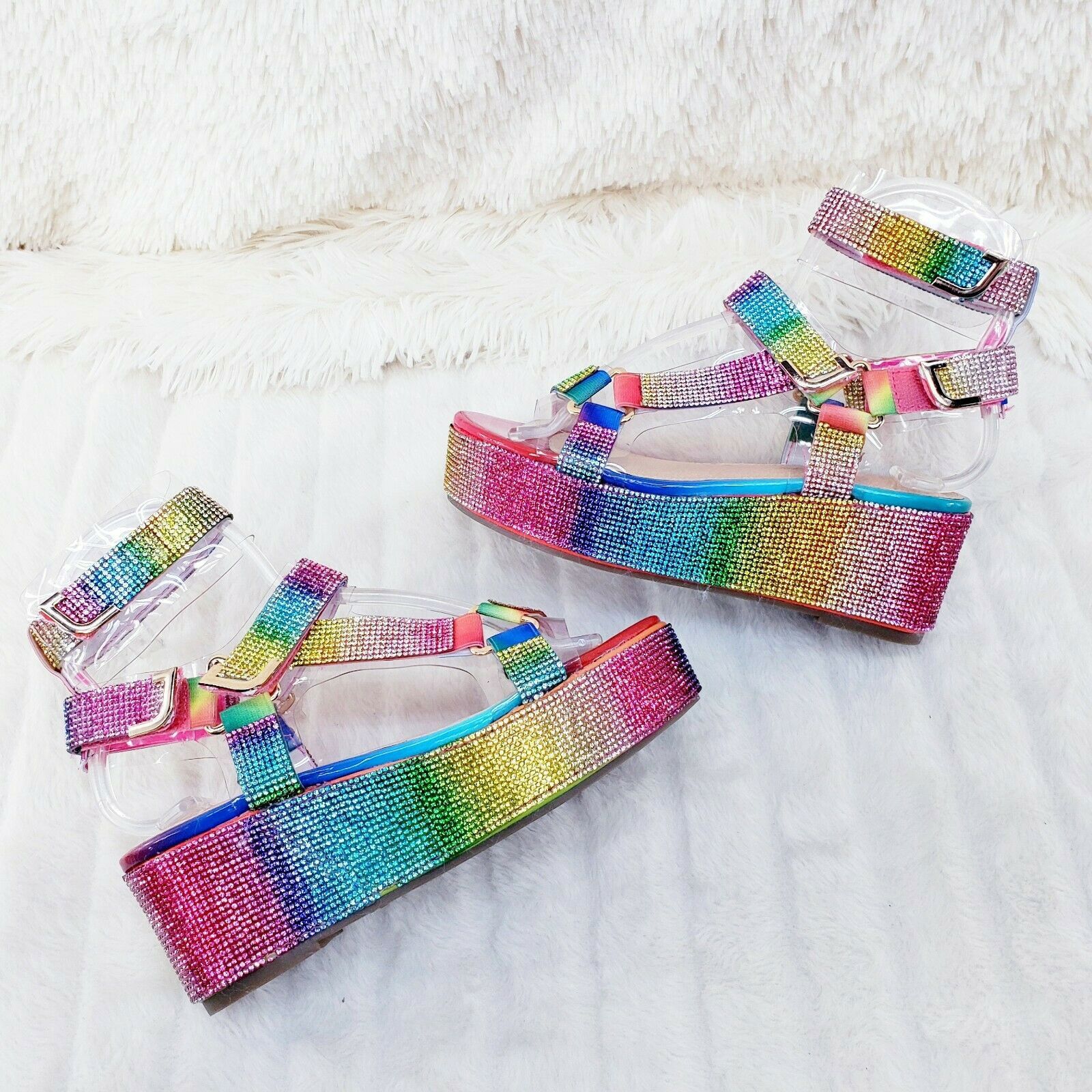 Other 2" Flatform Harness Strap Super Sparkle Rainbow Rhinestone S Size US 7 / IT 37 - 1 Thumbnail