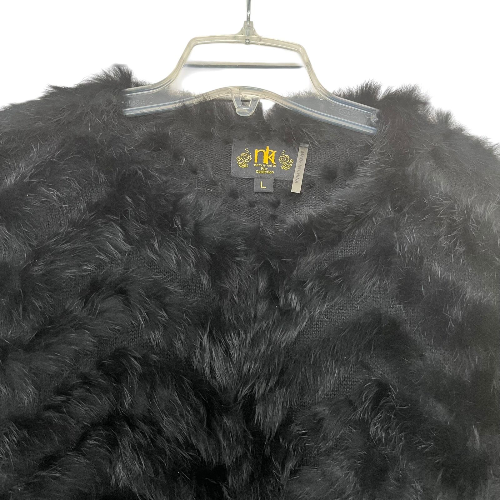 Other Metric Knits Black Rabbit Fur Chevron Mob Wife Jacket Size L / US 10 / IT 46 - 4 Thumbnail
