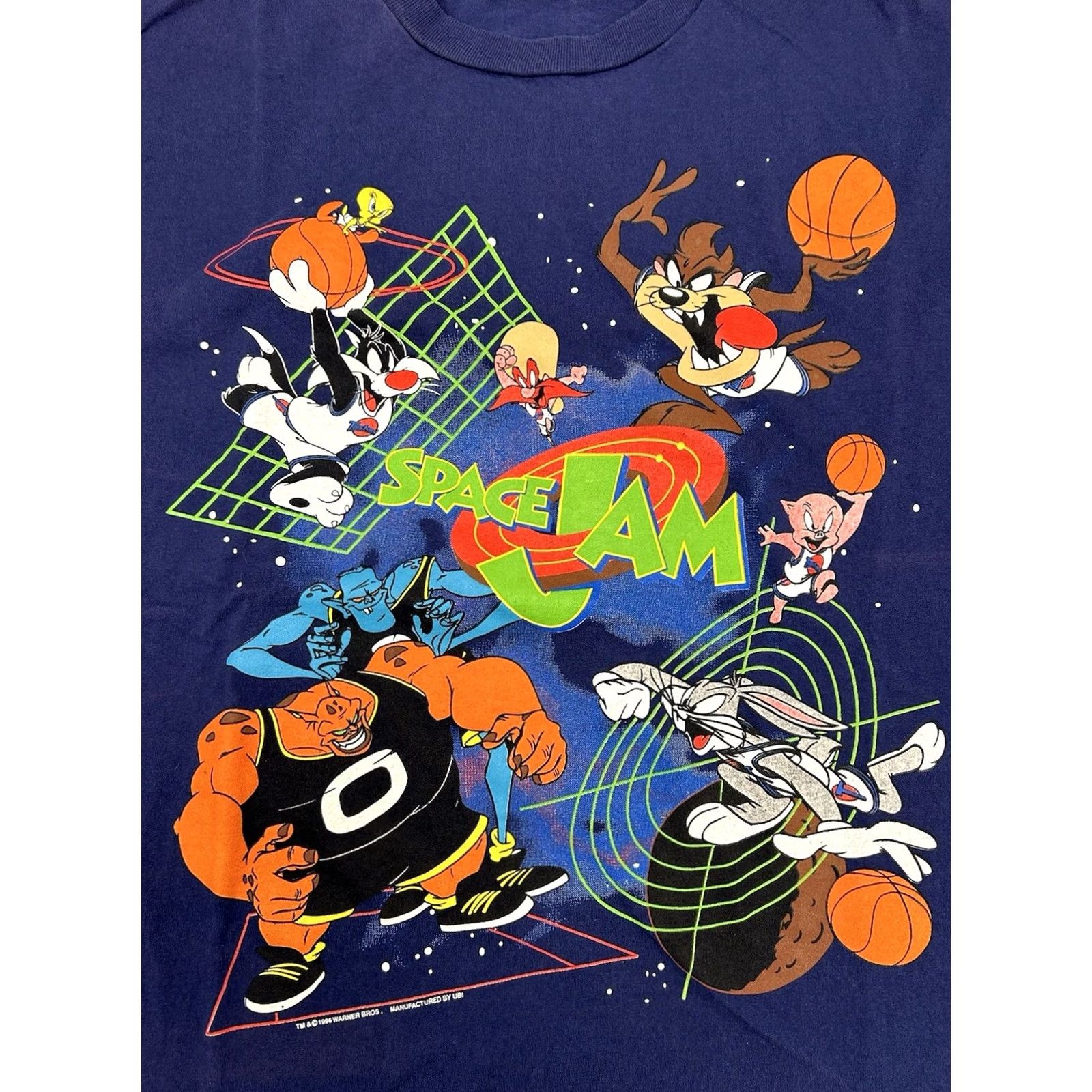Vintage VINTAGE Space Jam Movie Promo Looney Tunes Warner Bros 1996 Tee Large Blue Cartoon 90s Basketball Unisex Adults Size US L / EU 52-54 / 3 - 3 Thumbnail