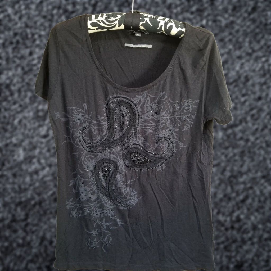 Vintage Pi Pori Womens Paisley Hand Embellished Short Sleeve T-Shirt Black Medium Size M / US 6-8 / IT 42-44 - 1 Thumbnail