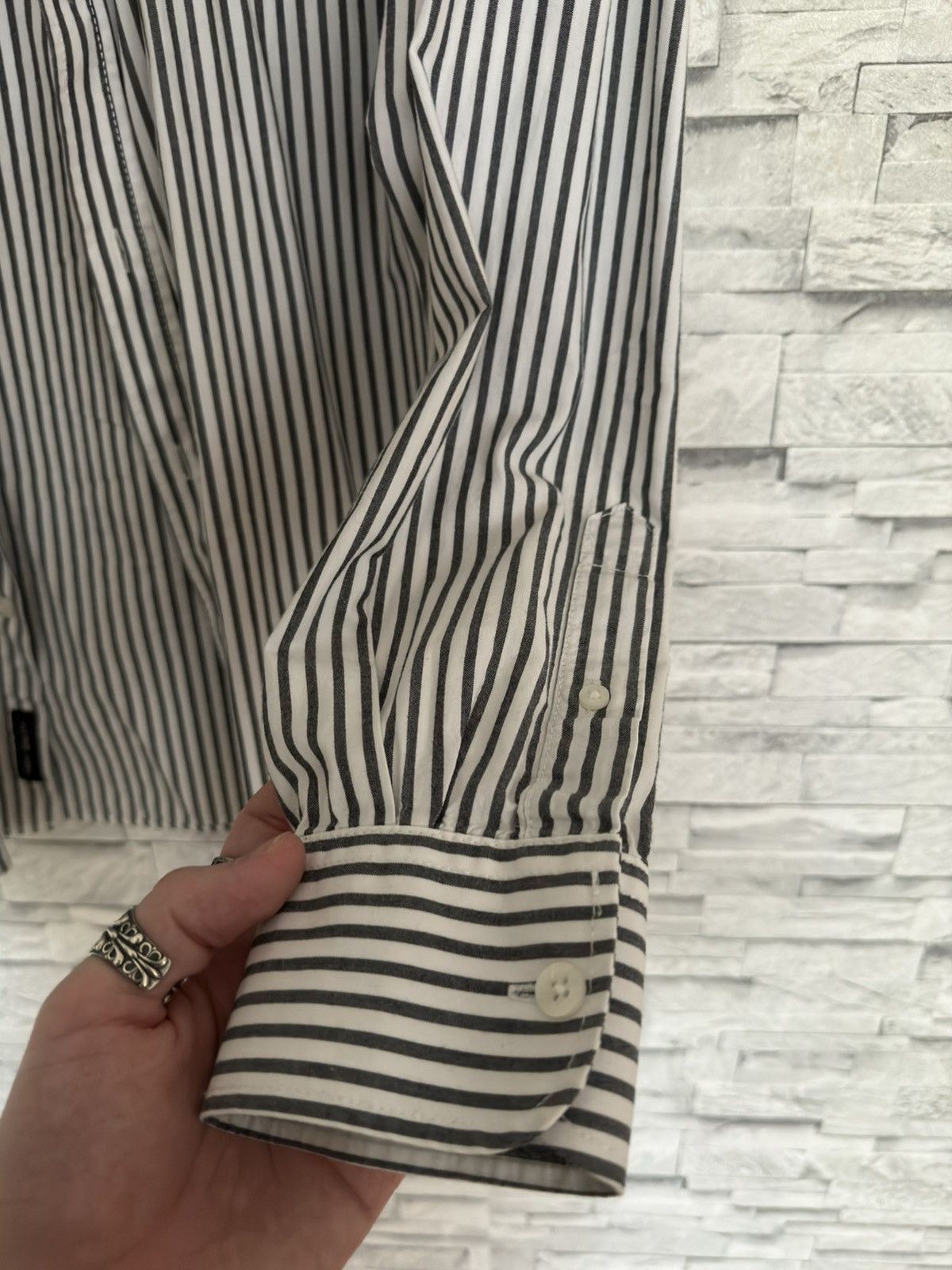 Designer Vintage Striped Shirt White/Black Size US M / EU 48-50 / 2 - 4 Thumbnail