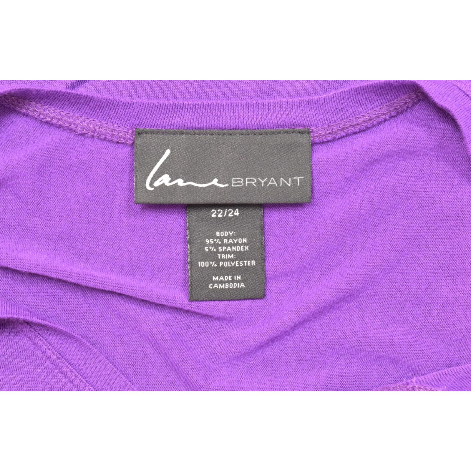 Vintage Lane Bryant Top Women's Plus 24 Purple V-Neck Knit 3/4 Sleeve Asymmetrical Hem Casual Tunic Size 4XL / US 24-26 - 7 Thumbnail