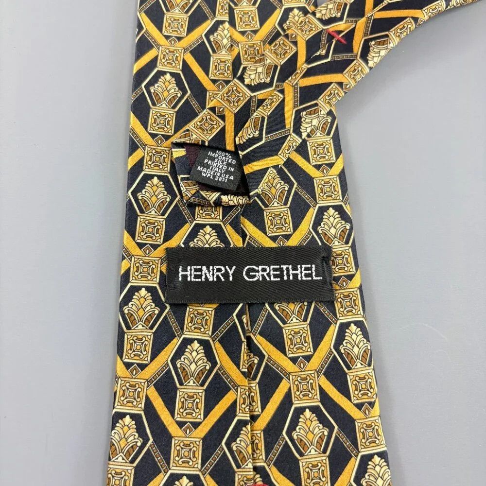 Henry Grethel Henry Grethel Black / Gold Men's Tie 4" x 60" Size ONE SIZE - 3 Thumbnail