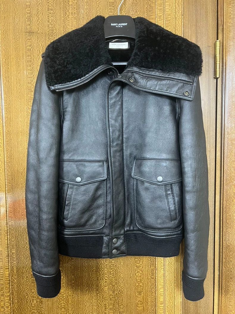 Saint Laurent Paris 19fw fur integrated pilot leather jacke