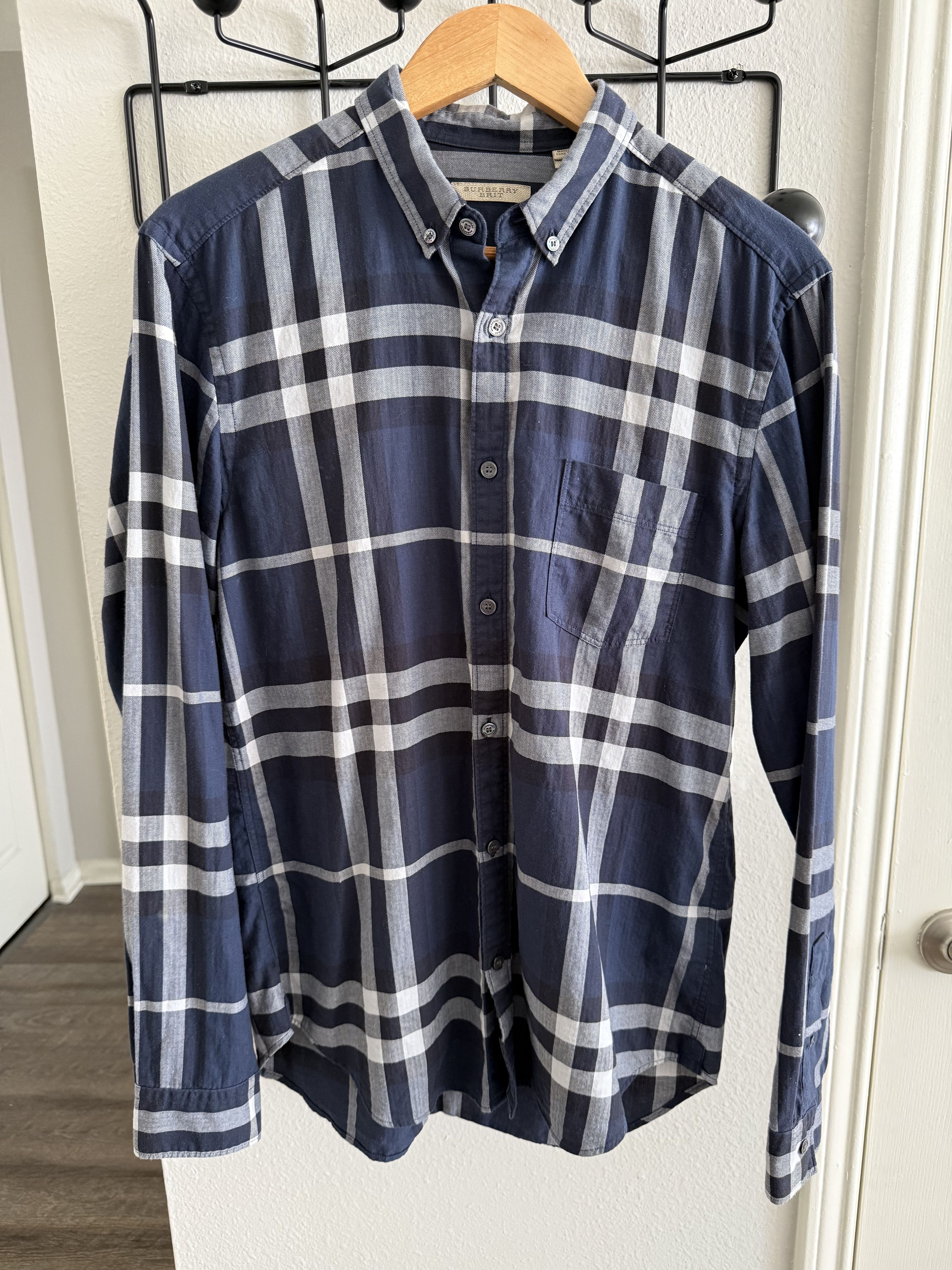 Navy Checkered Pattern Long Sleeve