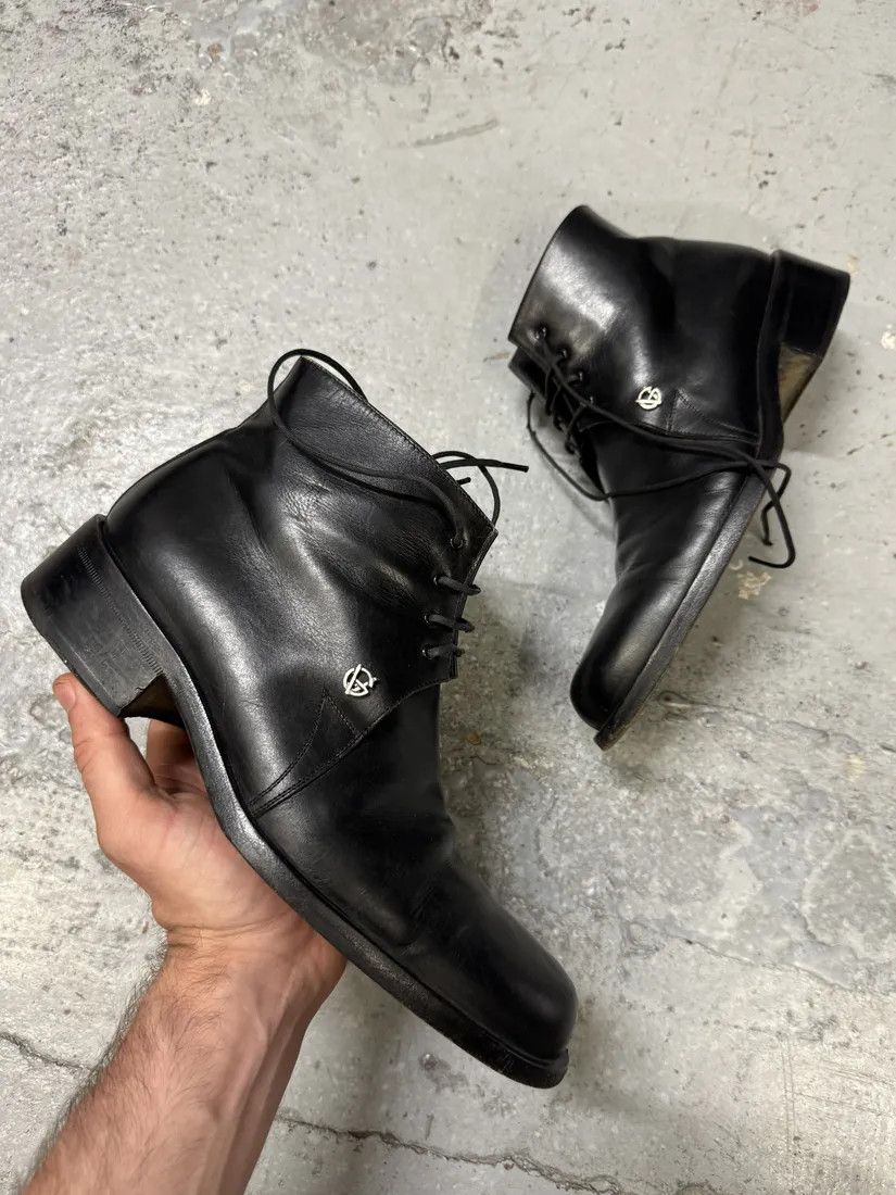 Designer × Vintage 2000s Gianni Versace Black Leather Boots Size US 8 / IT 38 - 1 Thumbnail