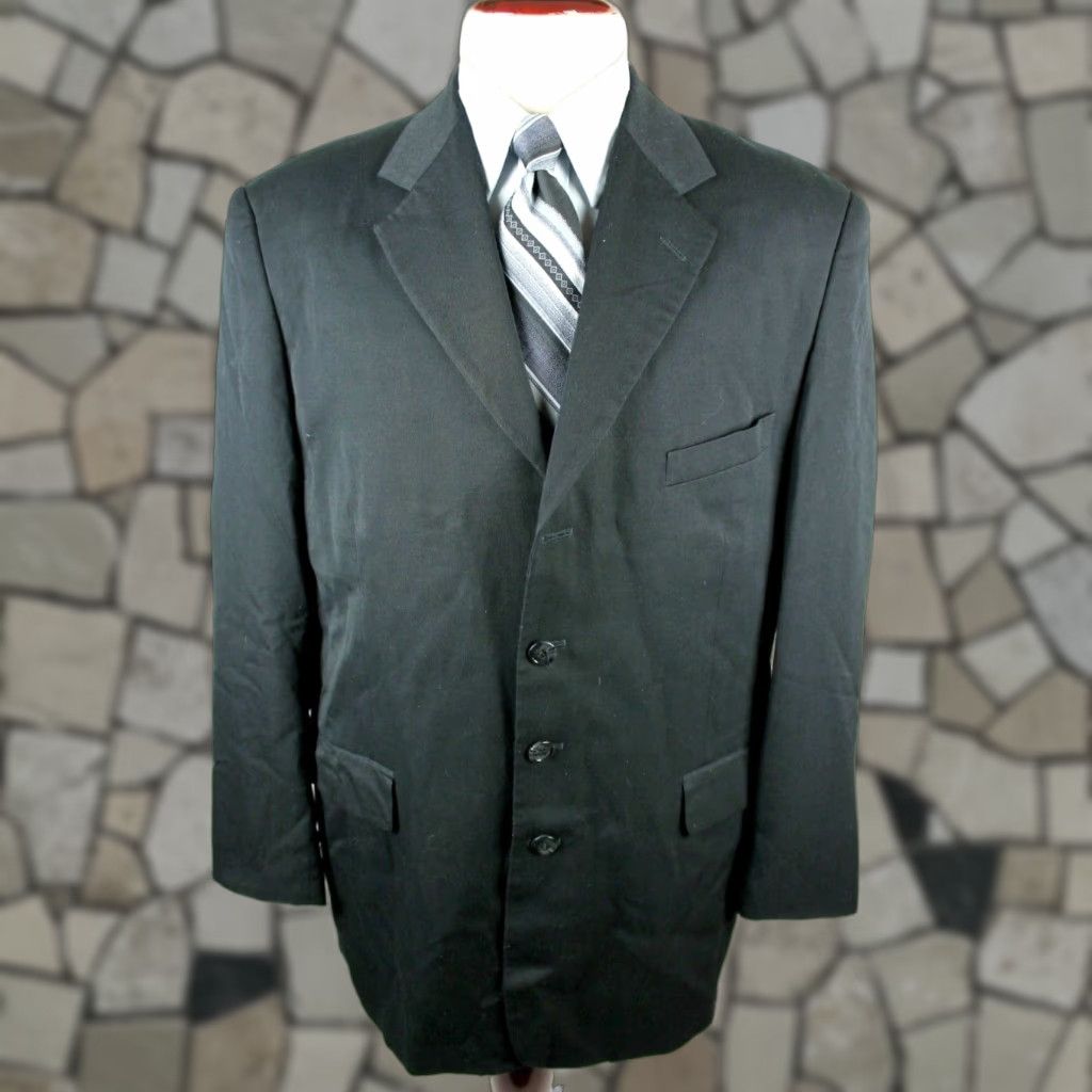 Vintage Vitali Jacket Mens 42L Black Solid Polyester & Rayon Sport Coat Blazer Long 3-Button Business Casual Formal Party/Cocktail Travel Wedding Mens Size 42R - 1 Thumbnail