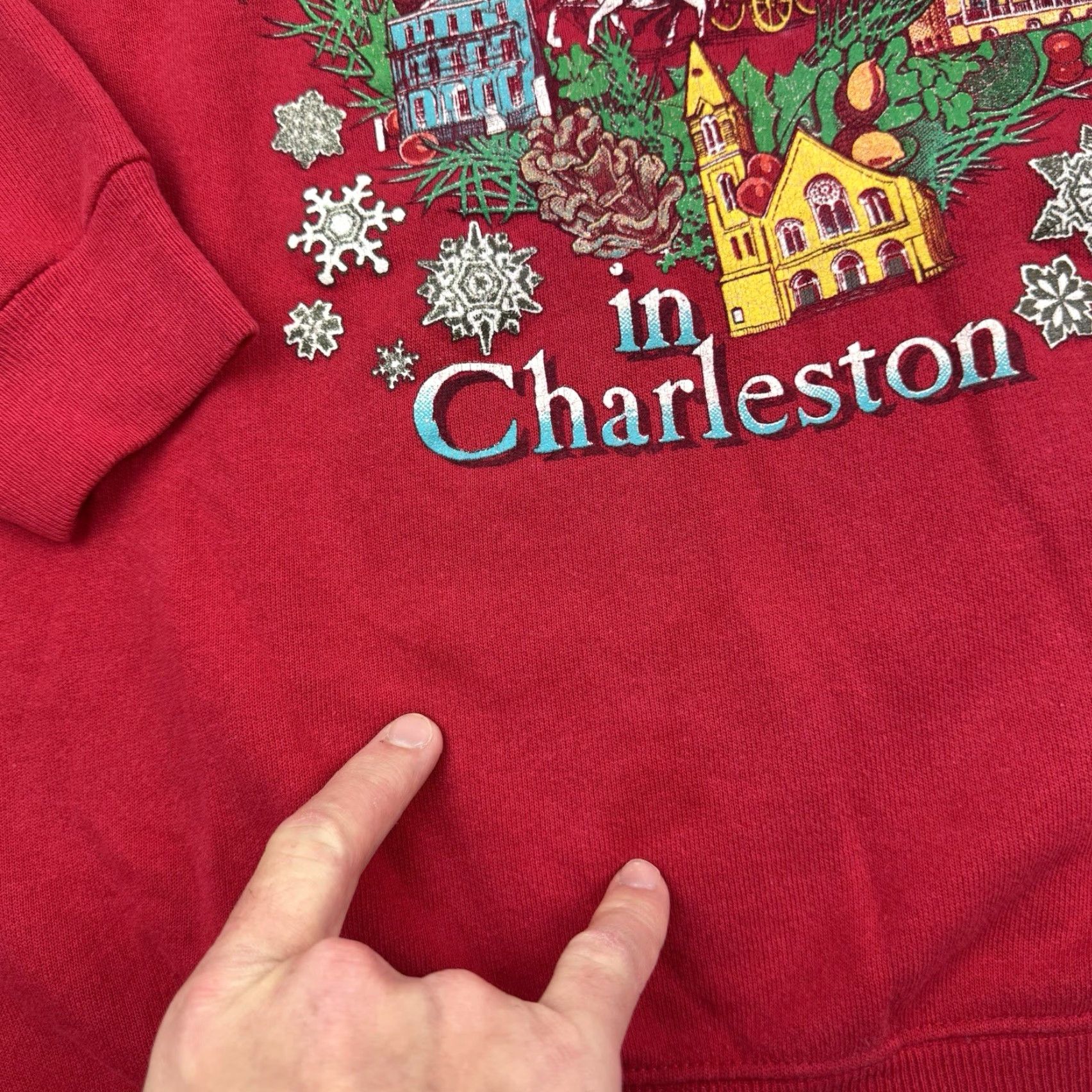 Hanes VINTAGE Hanes Sweatshirt Christmas 80s Charleston SC Men's XL Red Pullover Graphic Print Holiday 1980s Size US XL / EU 56 / 4 - 6 Thumbnail