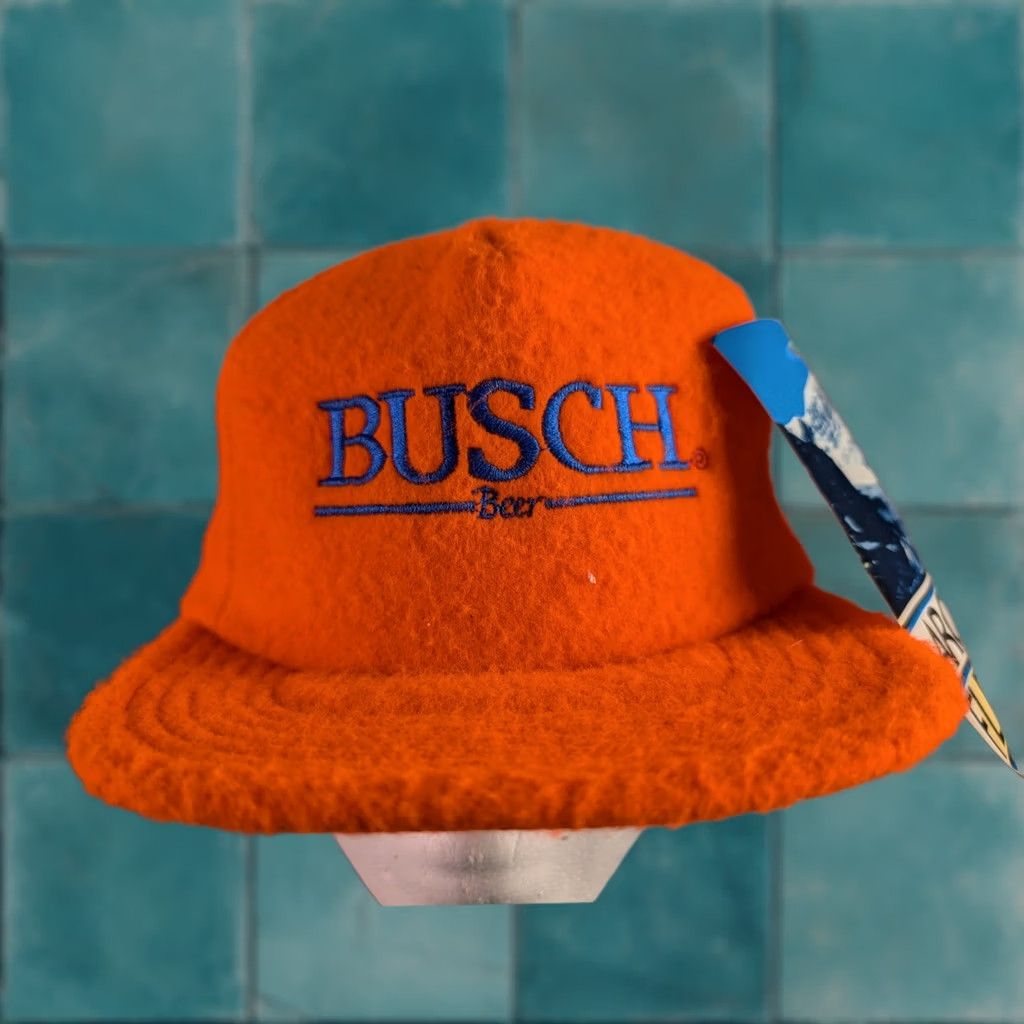 Vintage VINTAGE Busch Beer Arctic Fleece Snapback Hat Blaze Orange Made in USA NWT Size 44L - 1 Thumbnail