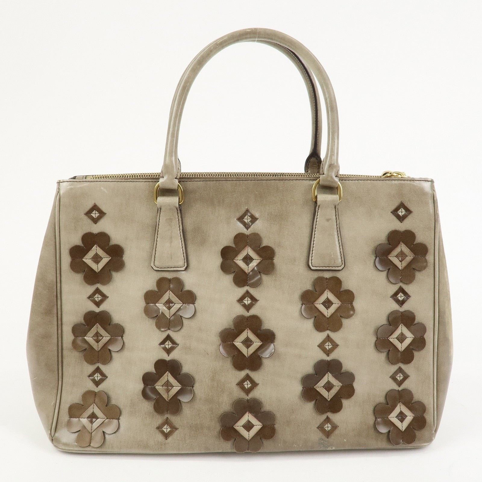 Prada Prada Galleria Flower Patent Leather Tote Gray Size ONE SIZE - 2 Thumbnail