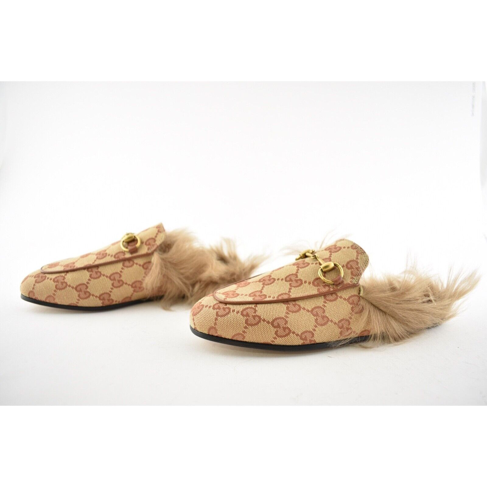 Gucci Princetown Beige Canvas Original GG Fur Loafer