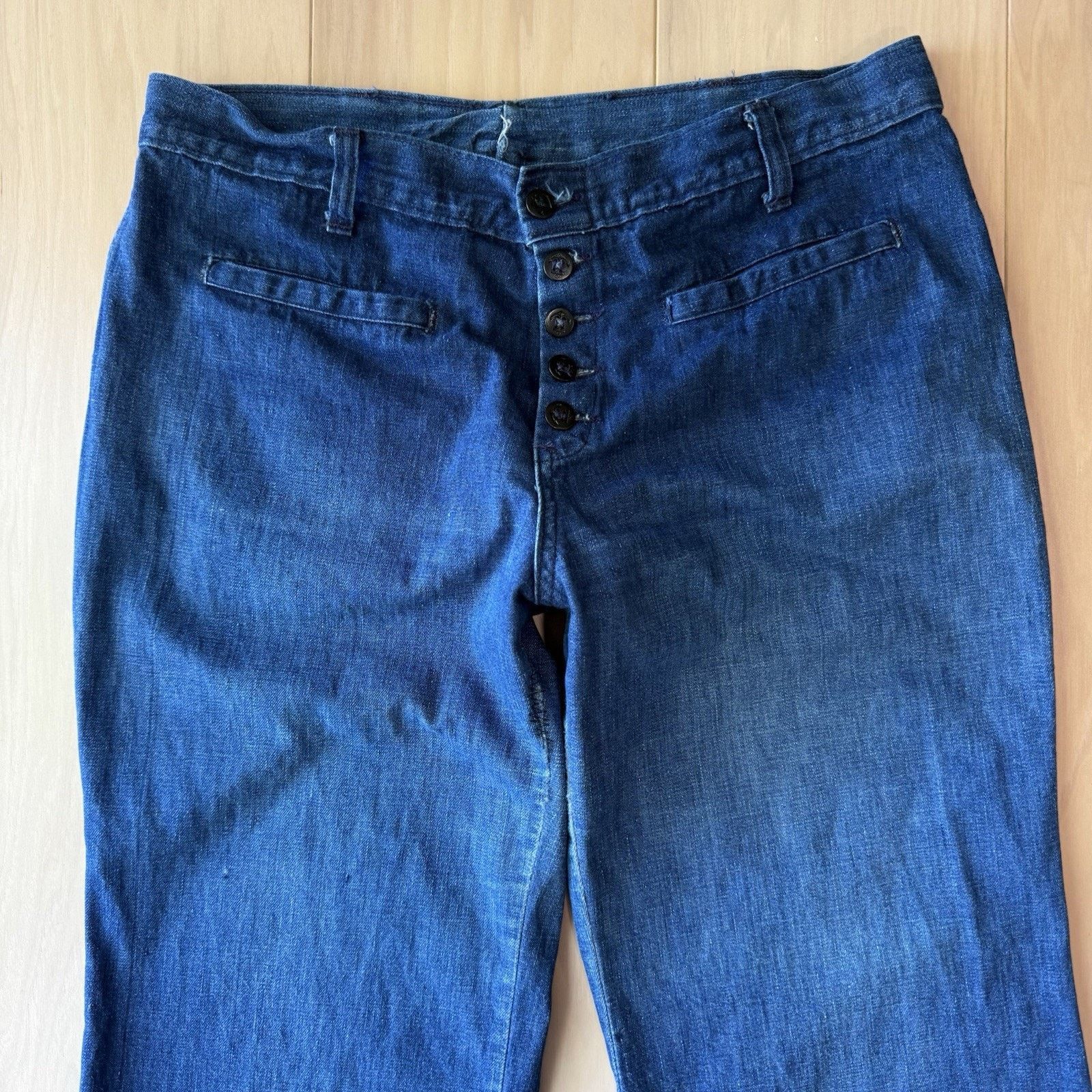 Vintage Vintage Navy Flare Pants 31 Blue Dark 70s Military Seafarer Size 31" - 3 Thumbnail