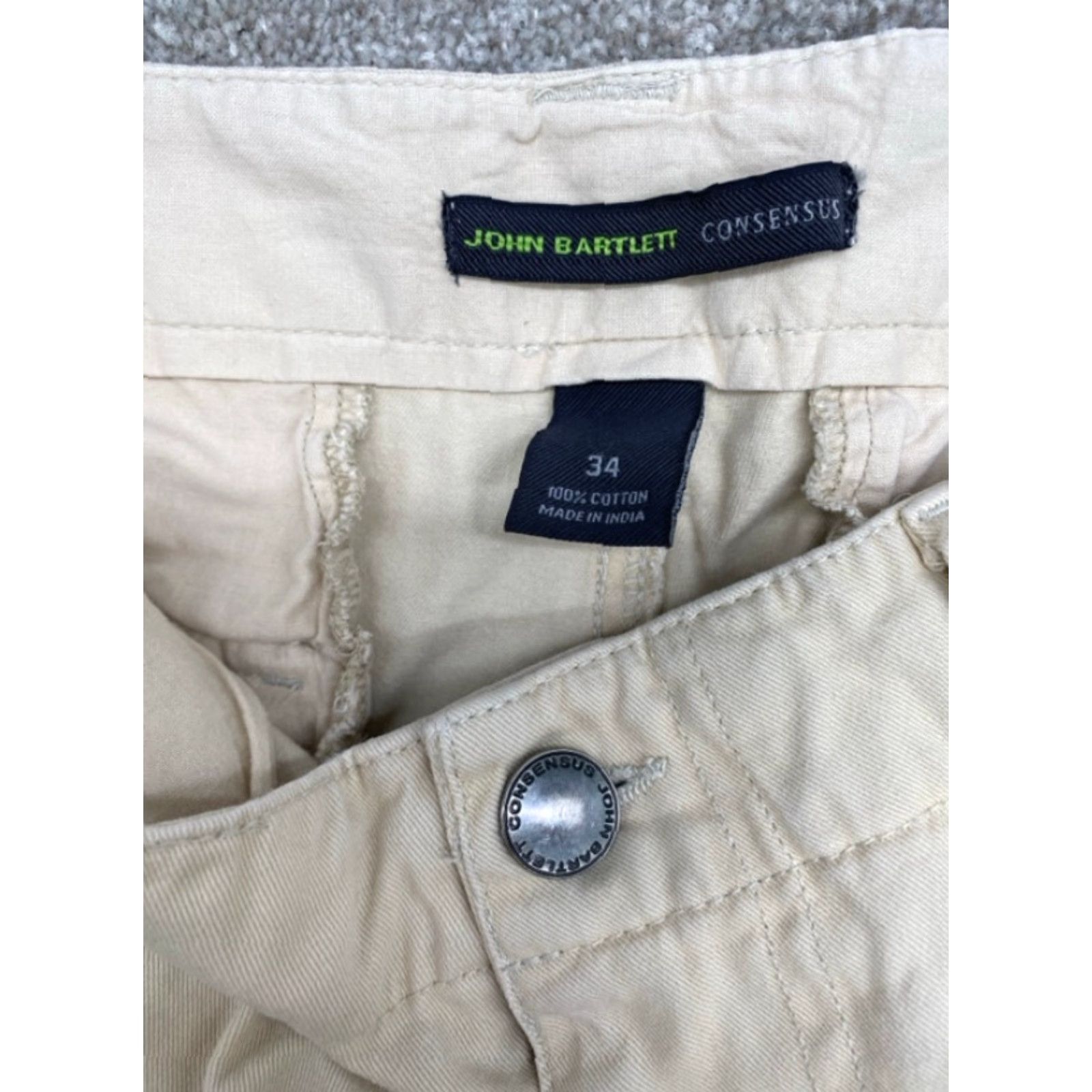 Vintage John Bartlett Cargo Shorts Men's 34x9 Cream 100% Cotton Button Pockets 4942 Size US 34 / EU 50 - 2 Thumbnail