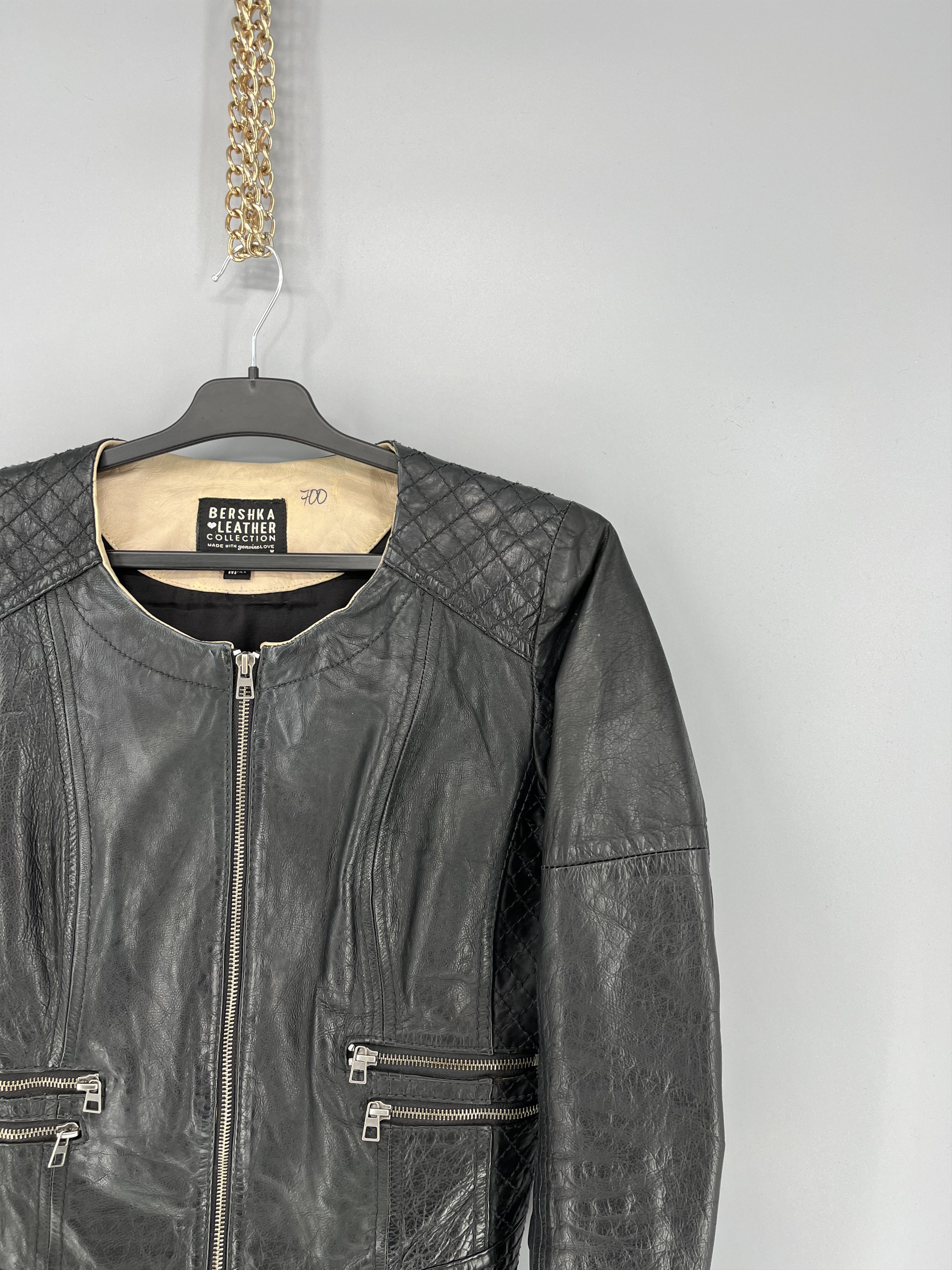 Bershka Bershka Black Authentic Leather Fitted Motorcycle Jacket Size M / US 6-8 / IT 42-44 - 5 Thumbnail