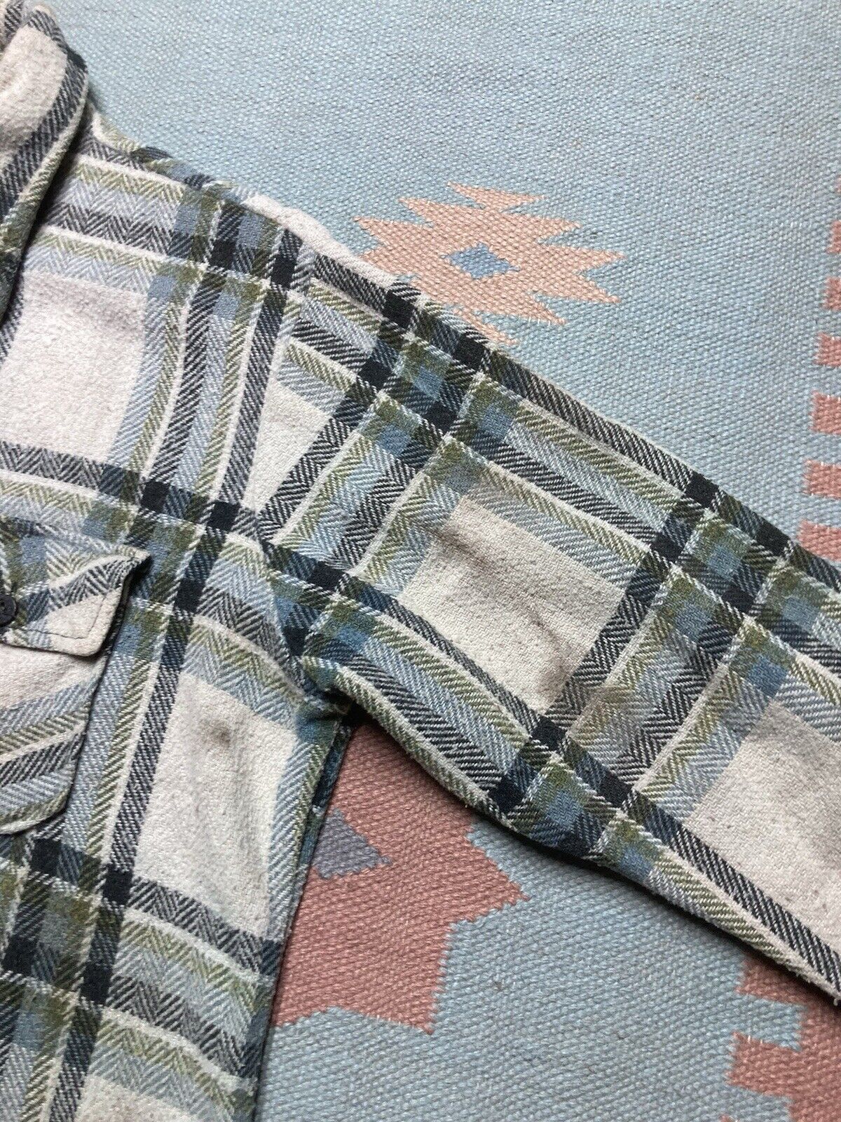 Vintage VTG 70s Kmart wool flannel shirt plaid distressed CPO large Size US L / EU 52-54 / 3 - 6 Thumbnail