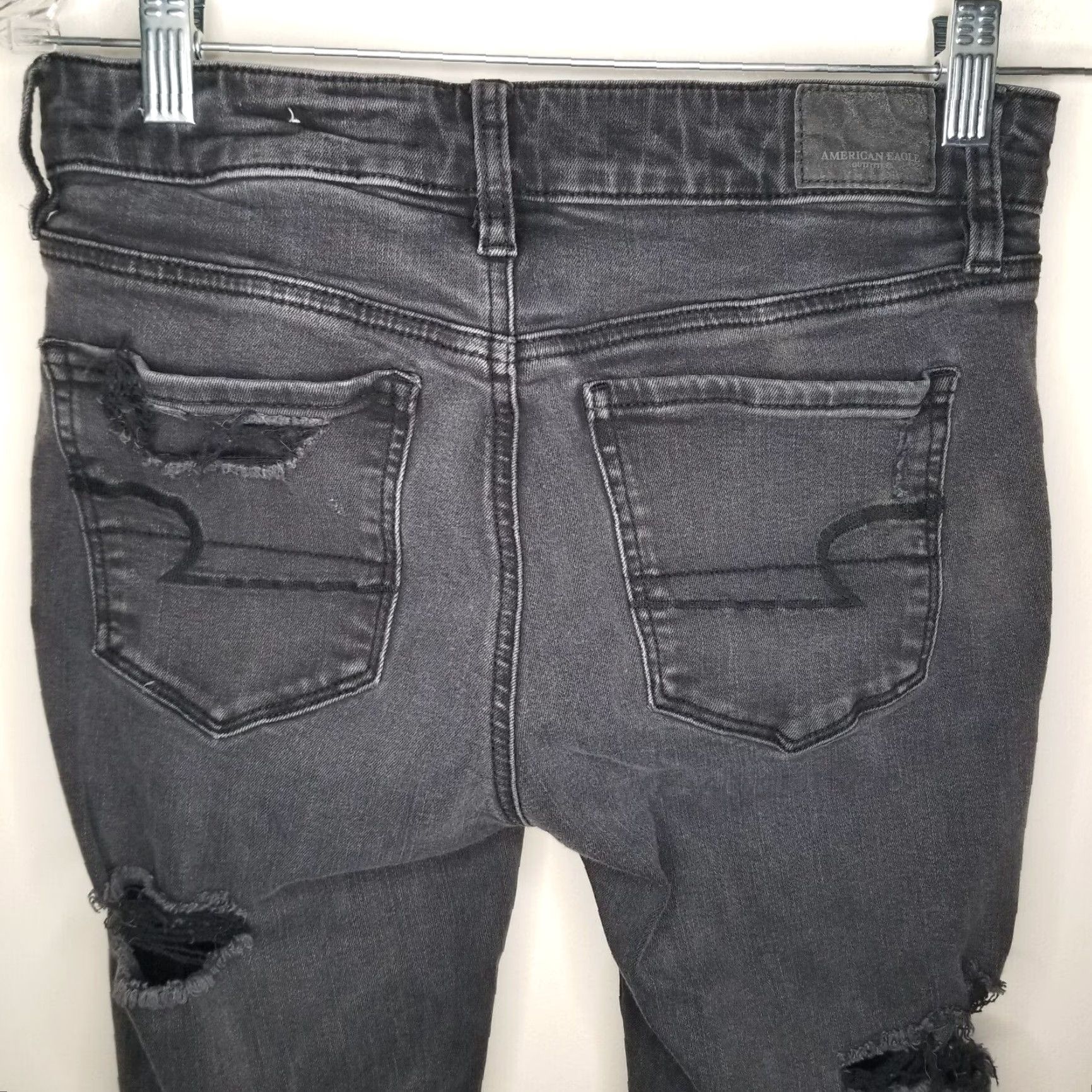 American Eagle Outfitters American Eagle Distressed Hi-Rise Black Jeggings Jean Size 4 Womens Size 27" / US 4 / IT 40 - 6 Thumbnail