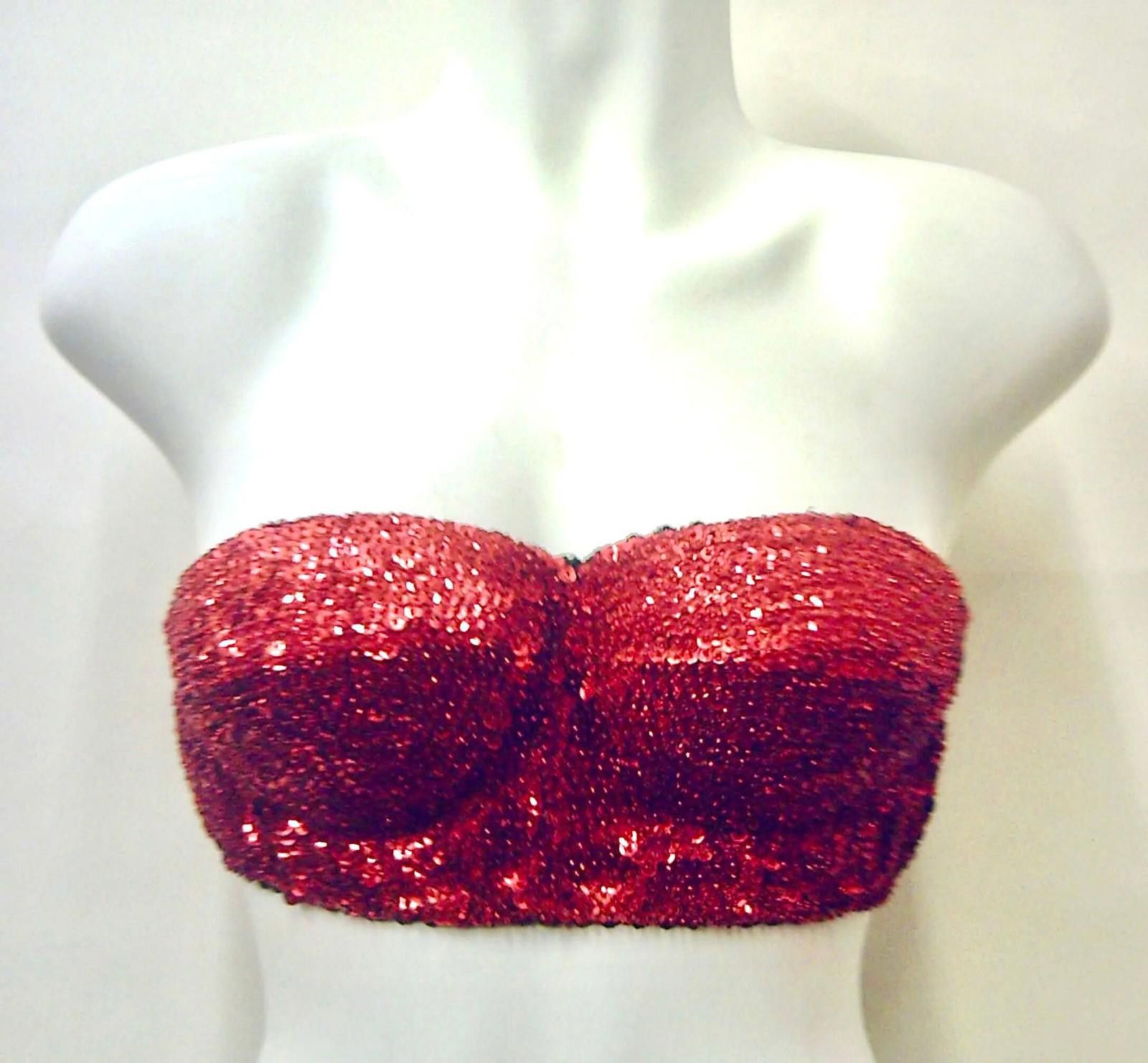 Designer Sequin Bra Bustier RED Size XL only Size ONE SIZE - 1 Thumbnail