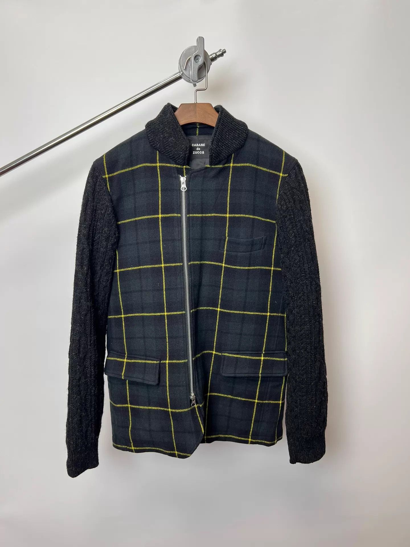 CABANE de ZUCCa Vintage Cabane de Zucca Checkered Panel Zip-Up Wool Sweater Size US M / EU 48-50 / 2 - 1 Thumbnail
