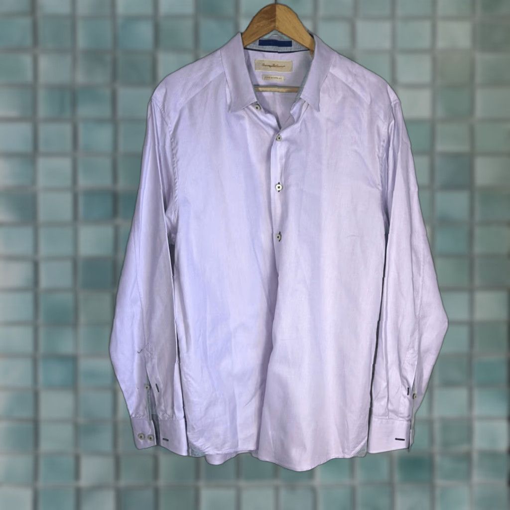 Tommy Bahama Tommy Bahama Dress Shirt L Large Pink Long Sleeve Island Modern Fit Button-Up Men Blue Cream Color Size 42R - 1 Thumbnail