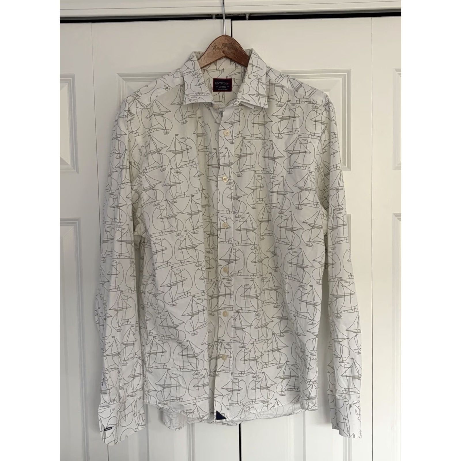 UNTUCKit UNTUCKit Shirt Mens Long Sleeve Button Front Lightweight Work Casual XL Plaid White Cotton Blend Regular Mens Size US XL / EU 56 / 4 - 2 Thumbnail