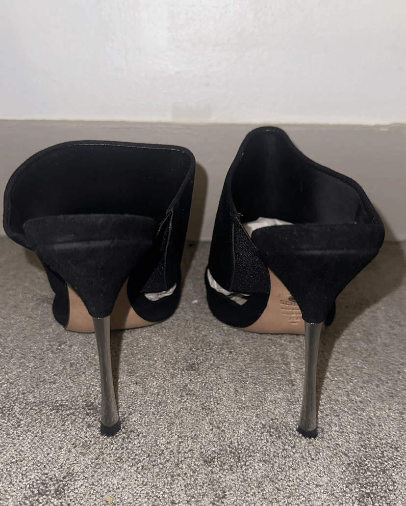 SCHUTZ Schutz Black Velvet Silver Stiletto Mules Size US 7 / IT 37 - 4 Thumbnail