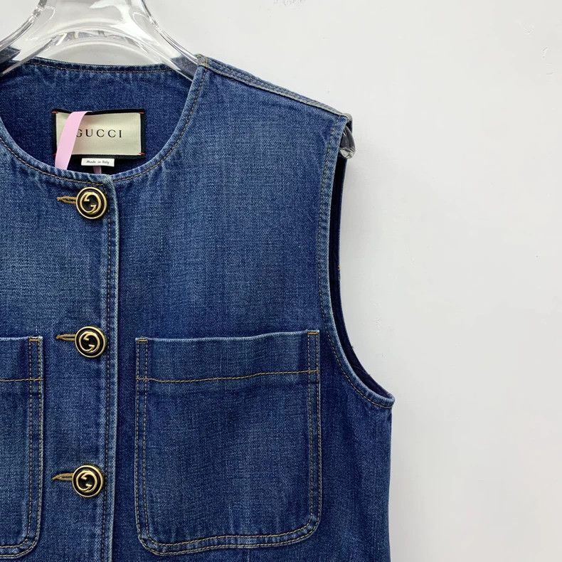 Gucci Gucci Dark blue cotton round-neck sleeveless single-breaste Size S / US 4 / IT 40 - 3 Thumbnail
