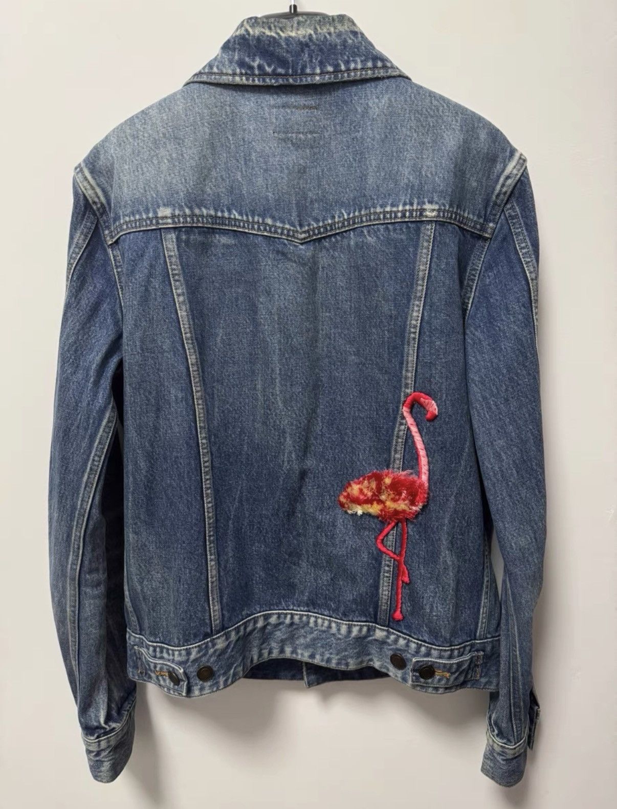 Saint Laurent Paris SLP 17FW Dark Blue Wave Washed Flamingo Denim Jacket Size US M / EU 48-50 / 2 - 2 Thumbnail