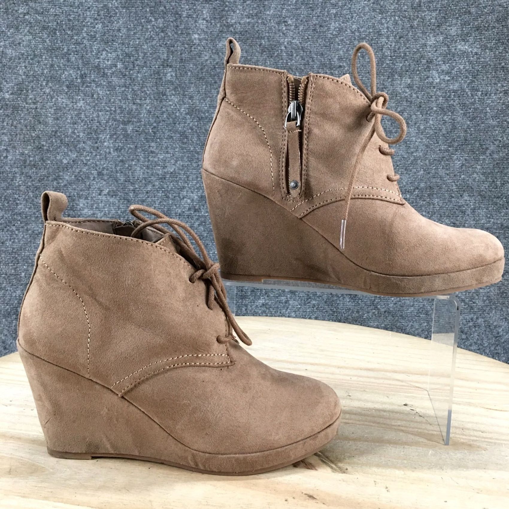 Dolce Vita DV Dolce Vita Boots Womens 6 Lace Up Wedge Ankle Booties Brown Fabric Side Zip Boots Shoes Women MD Heel Casual Autumn Winter Shoes Mens Womens Size US 6 / IT 36 - 2 Thumbnail