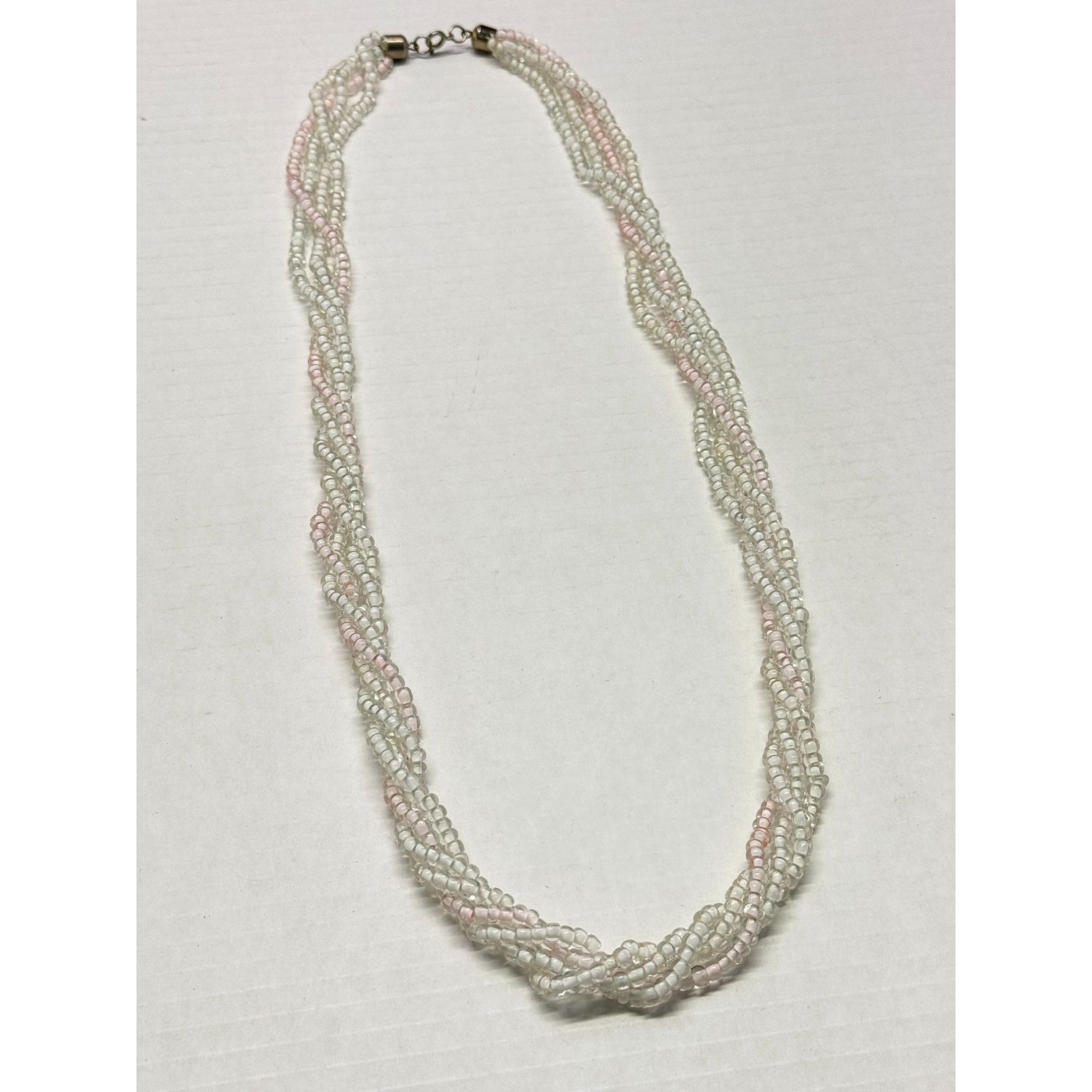 Vintage Vintage pink and white glass bead multi strand necklace Size ONE SIZE - 2 Thumbnail