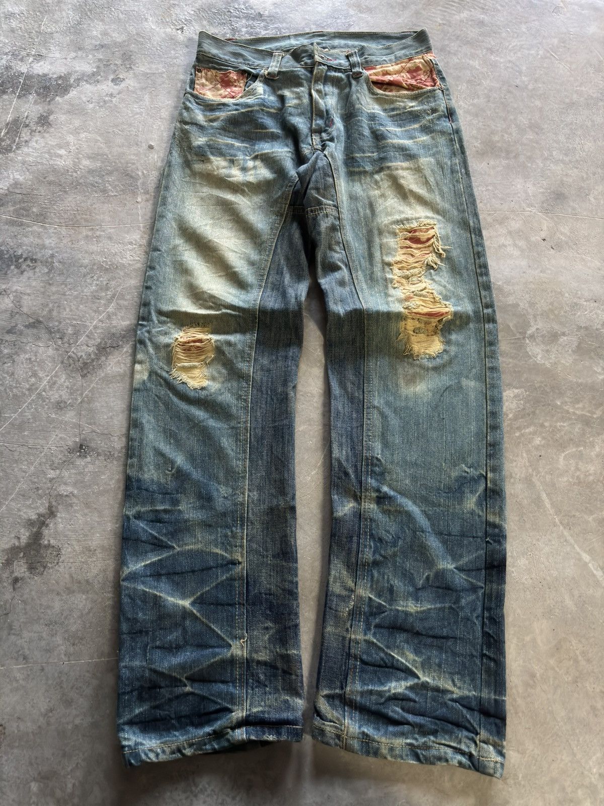 Hysteric Glamour × If Six Was Nine × Japanese Brand GUMU distressed japanese denim sakura sukajan sick mud wash Size US 31 - 1 Thumbnail