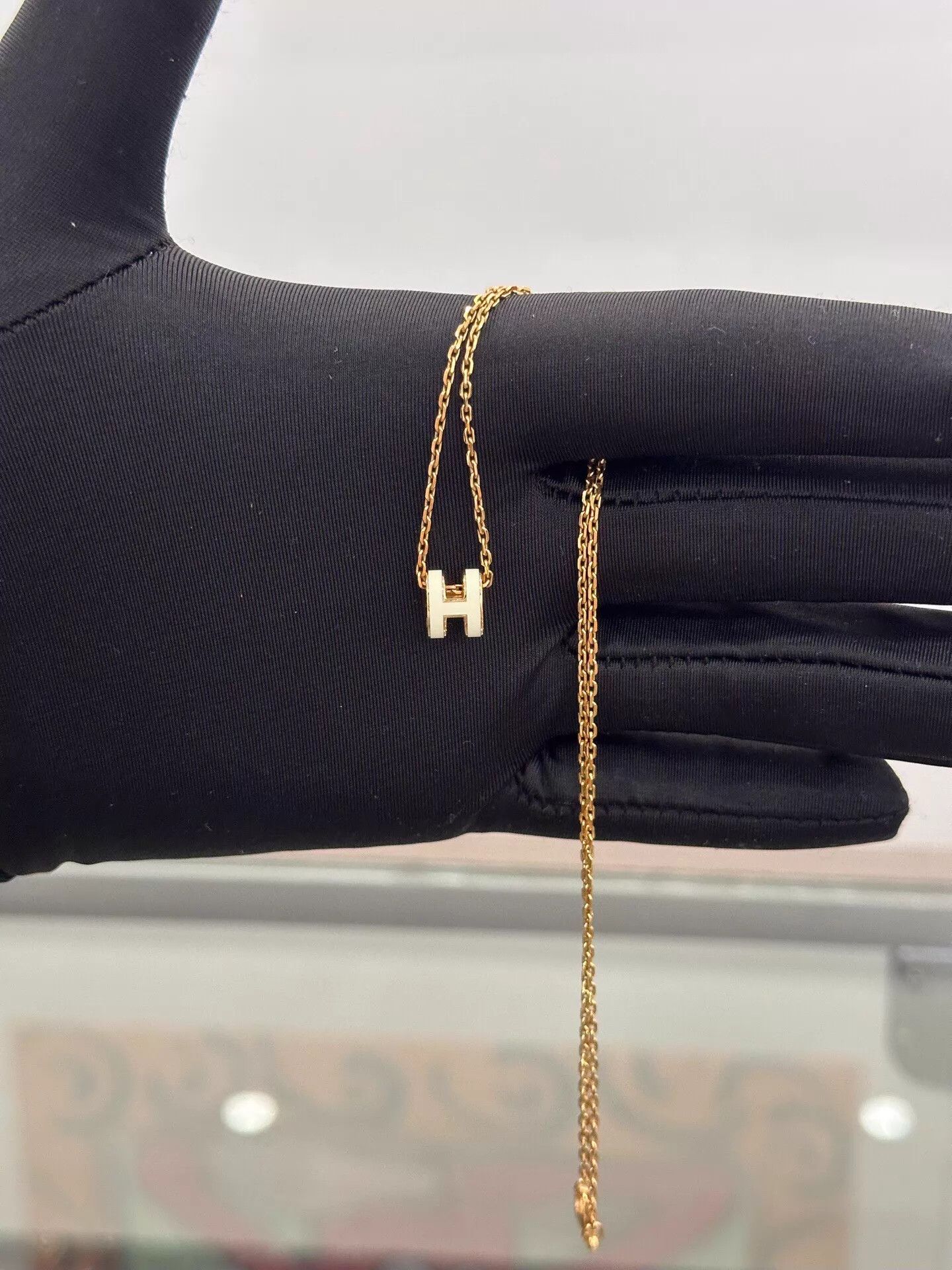 Hermes Hermes Pop H Mini White Enamel H Rose Gold 40cm Necklace Size ONE SIZE - 3 Thumbnail