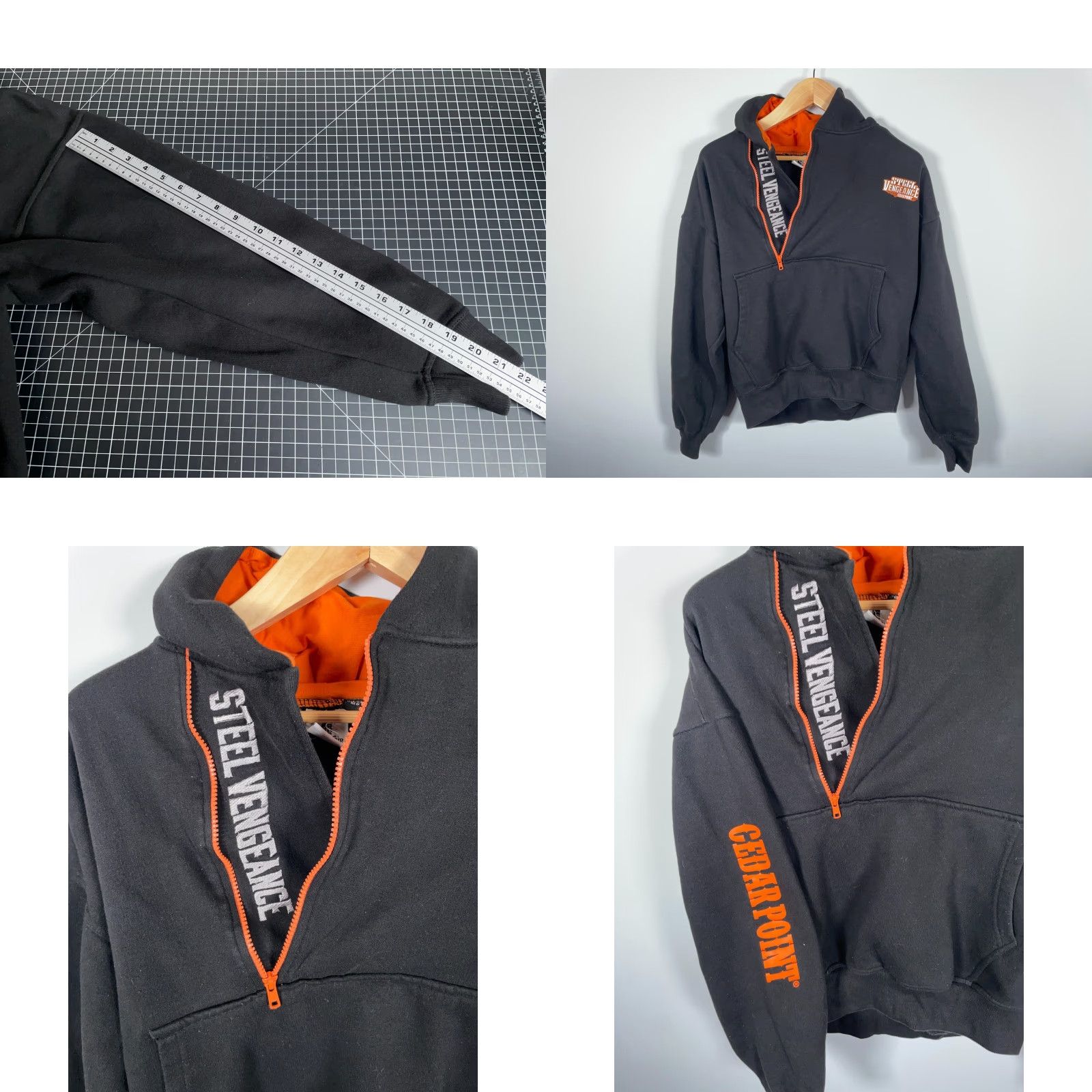 Vintage VINTAGE Cedar Point Steel Vengeance 1/4 Zip Hoodie Adult Large Black Embroidered Men Pullover Hooded Casual Sweatshirt Size US L / EU 52-54 / 3 - 8 Thumbnail