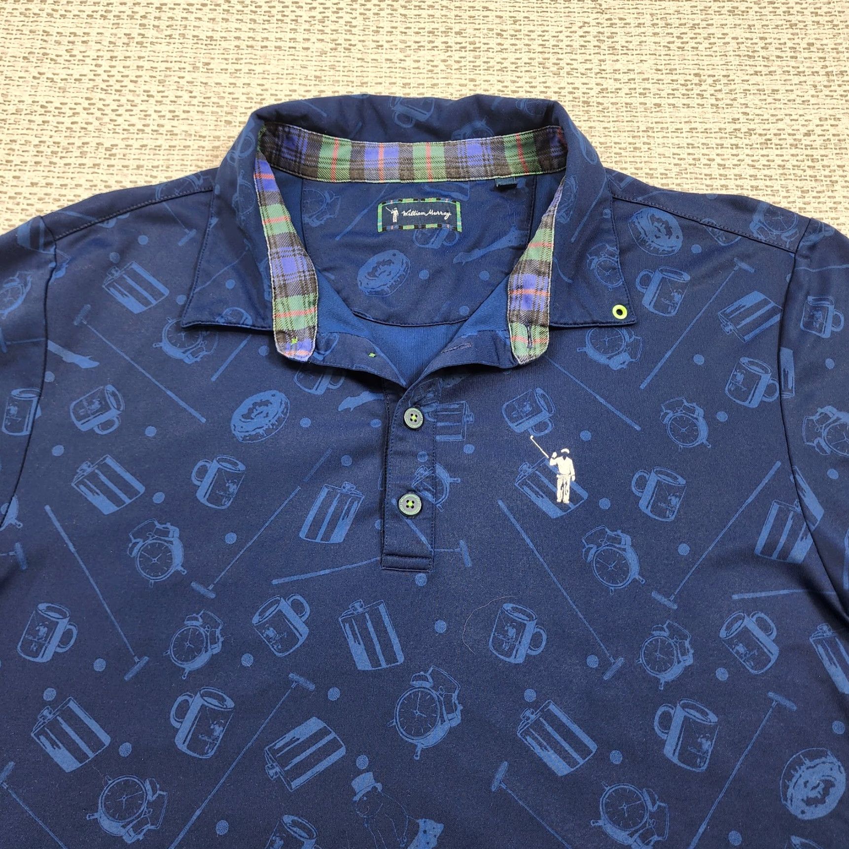 Vintage William Murray Polo Shirt Mens Large Golf Cocktails Food Print Performance Shirt Size US L / EU 52-54 / 3 - 4 Thumbnail