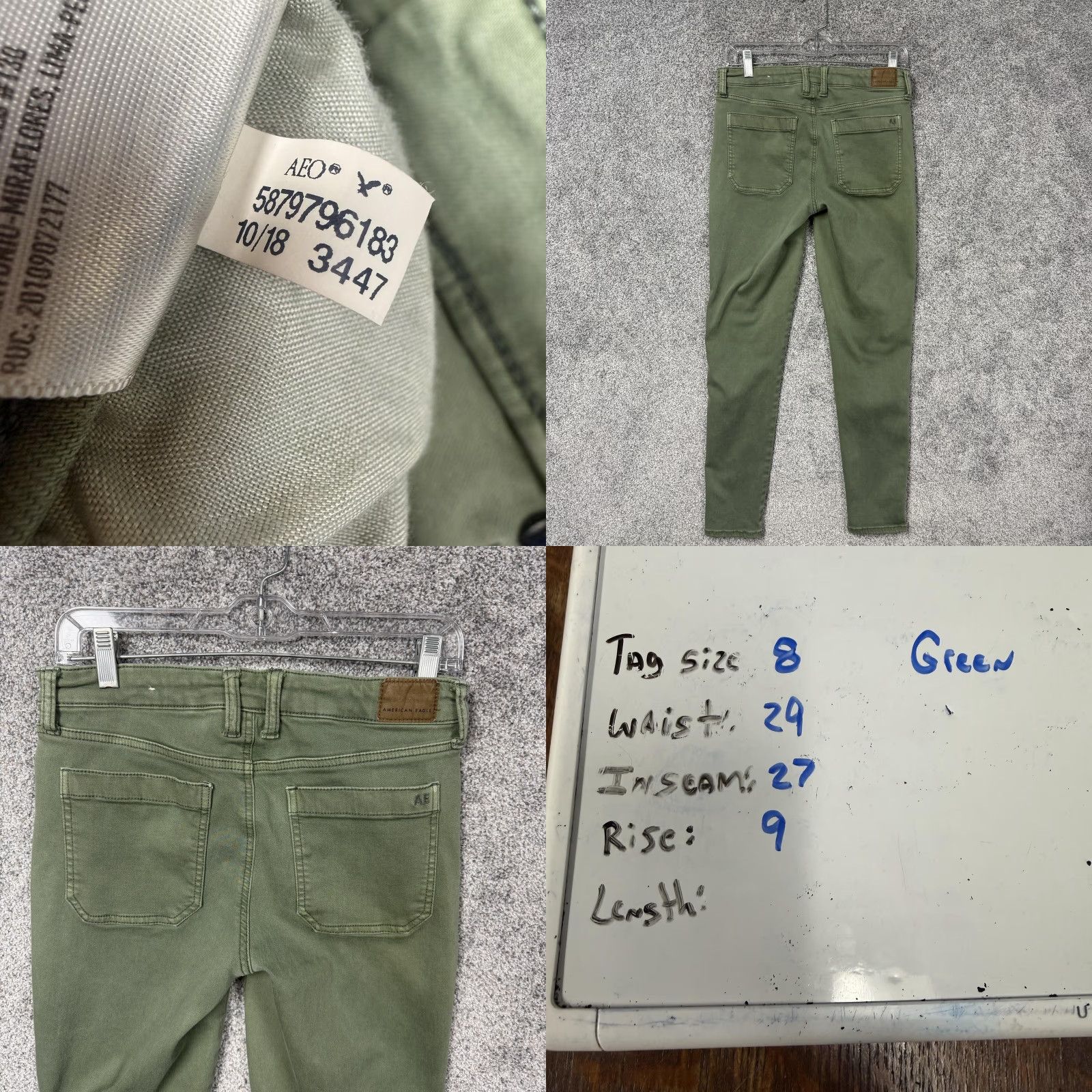 American Eagle Outfitters American Eagle Jeans Womens 8 Green Mid Rise Skinny 29x27 Next Level Stretch Size 30" / US 8 / IT 44 - 9 Thumbnail