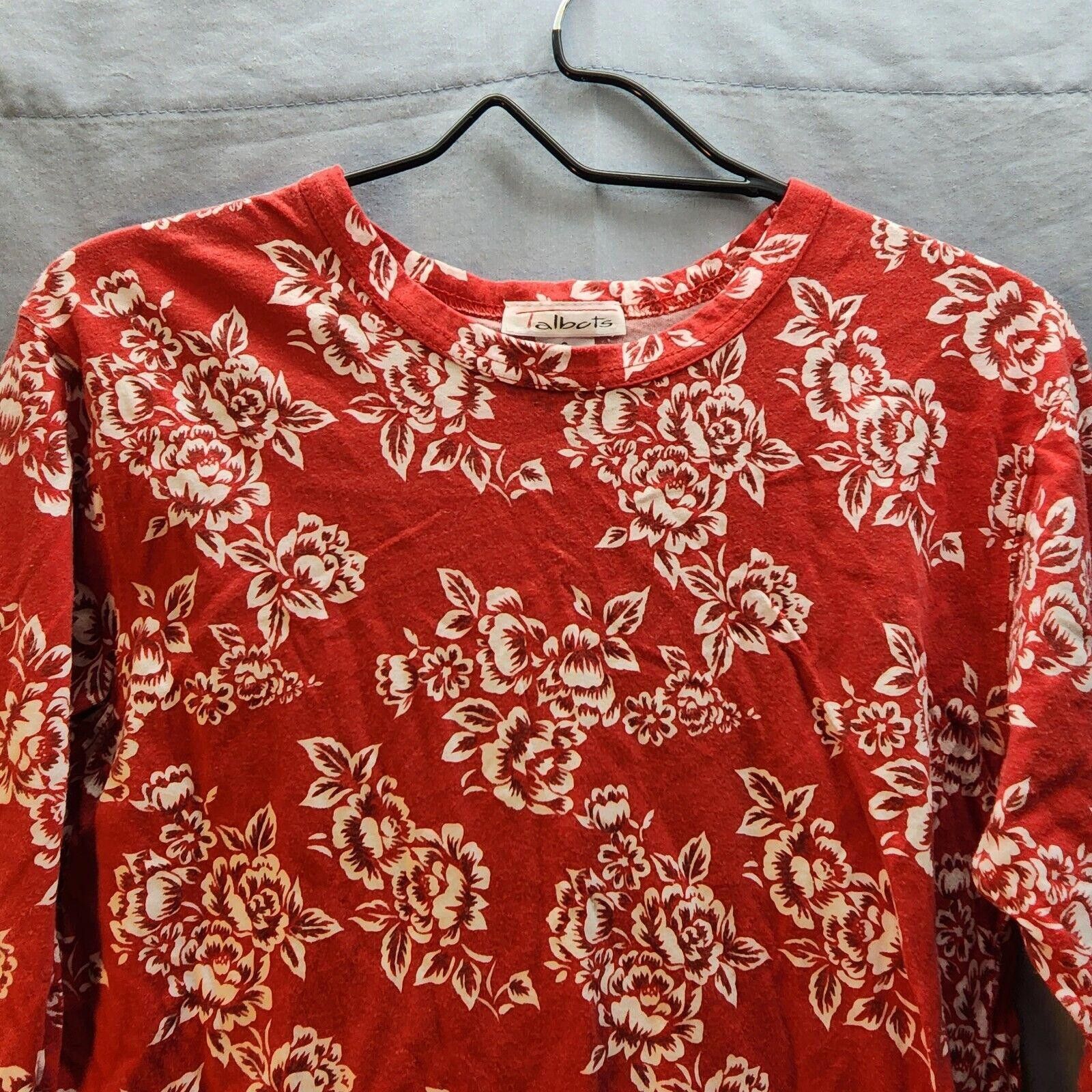 Designer Talbots Red Floral Long Sleeve Top Size Small 100% Cotton Size S / US 4 / IT 40 - 2 Thumbnail