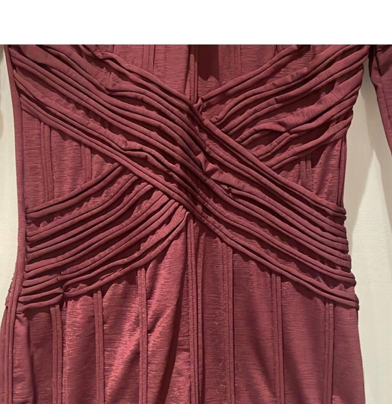 Designer Leon Max Limited Edition Burgundy Ribbed Knit Dress, Large Size L / US 10 / IT 46 - 4 Thumbnail