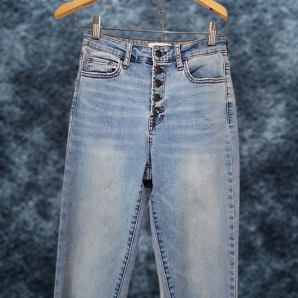 Denime VINTAGE? Jelly Jeans Mid Rise Skinny Stretch Denim Frayed Hem Womens Size 3 Ankle Jeans Blue 5-Pocket Slim N/A Size 26" / US 2 / IT 38 - 1 Thumbnail