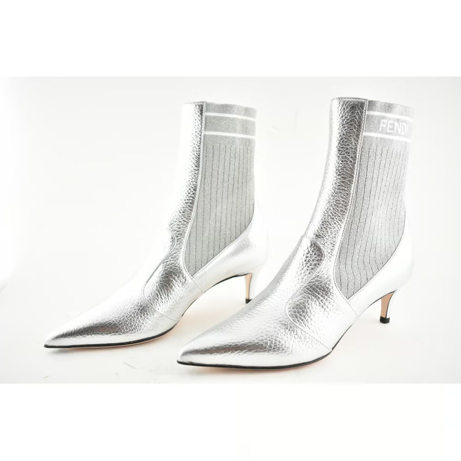 Fendi Fendi Rockoko Silver Scuba Stretch FF Logo Knit Sock Ankle Size US 6 / IT 36 - 11 Thumbnail