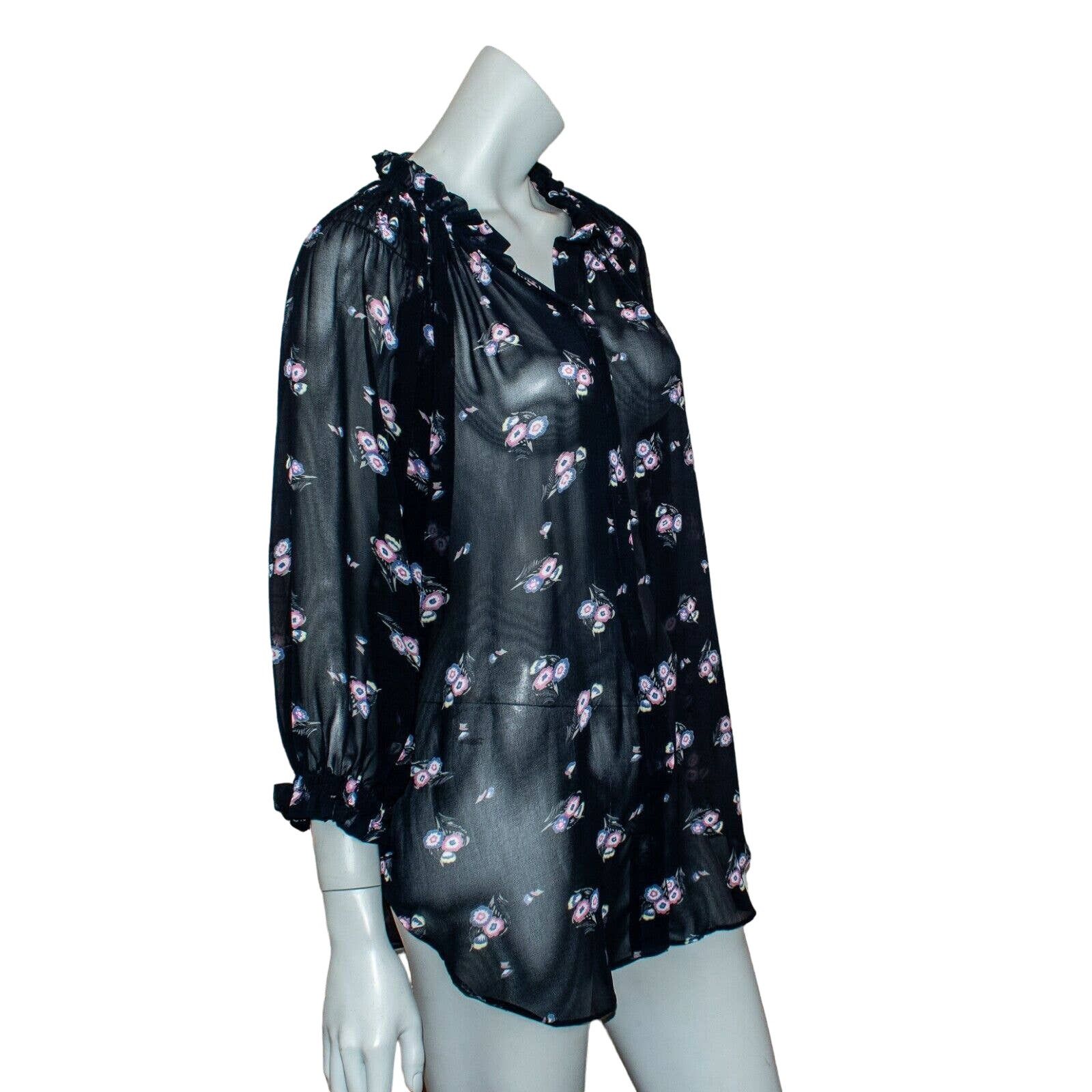 Isabel Marant Etoile ISABEL MARANT Etoile 100% Silk Sheer Blouse Blue Floral Size XXL / US 16-18 / IT 52-54 - 5 Thumbnail