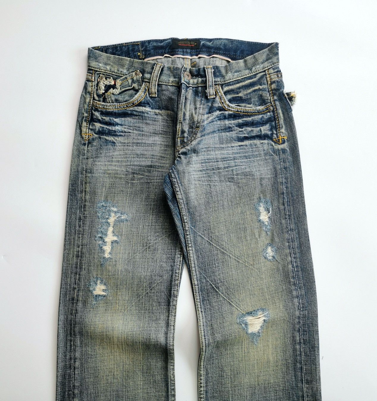 Vintage Sweet Camel Selvedge Trim Mud Distressed Jeans Size 27" / US 4 / IT 40 - 2 Thumbnail