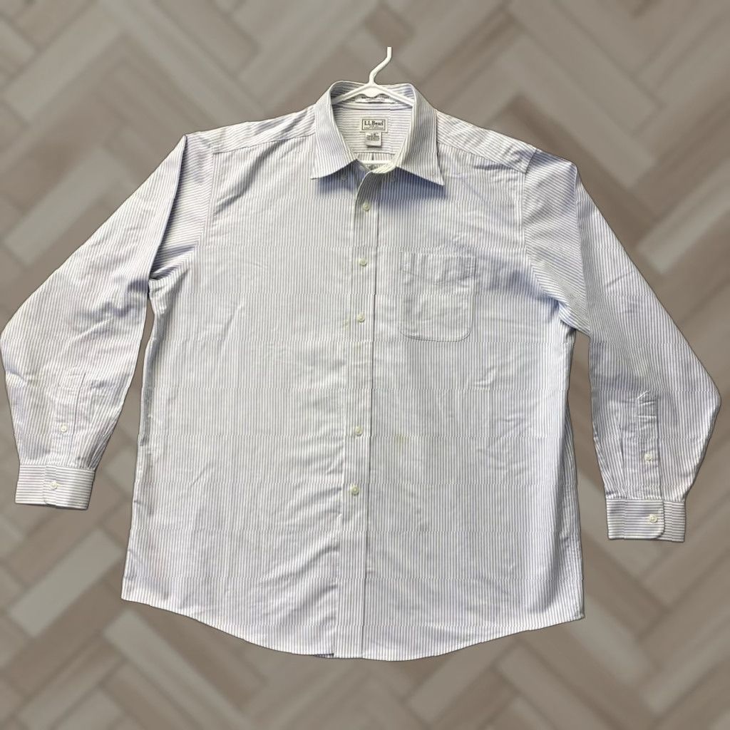 Vintage VINTAGE LL Bean Shirt Mens 17 35 Blue Stripes Work Cotton Thick / 44-92 Size US XL / EU 56 / 4 - 1 Thumbnail