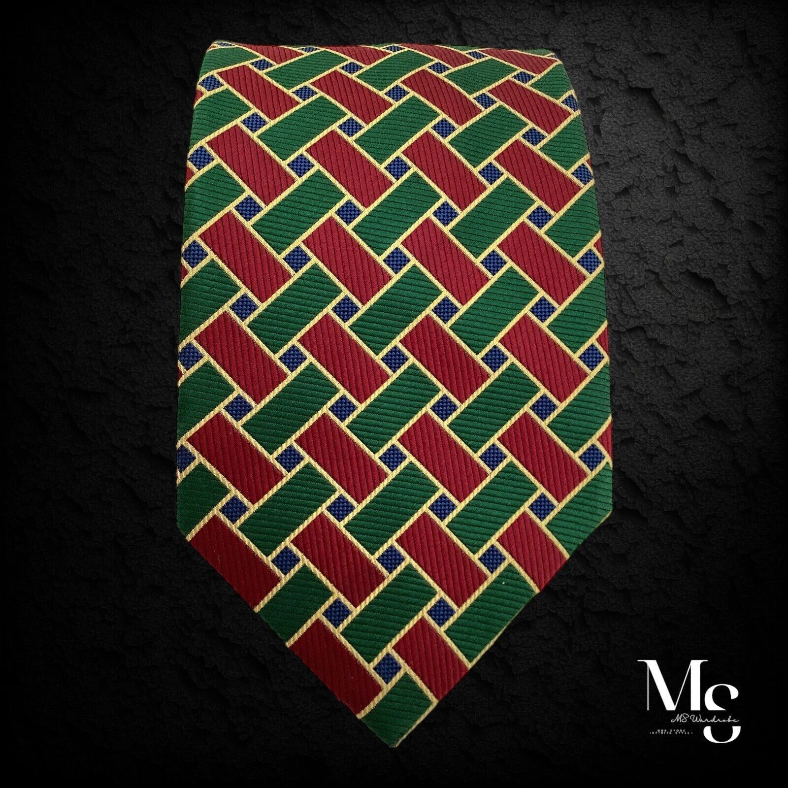 Other SEIGO NEW YORK Green Red Geometric Silk Tie Hand Made In Jap Size ONE SIZE - 5 Thumbnail