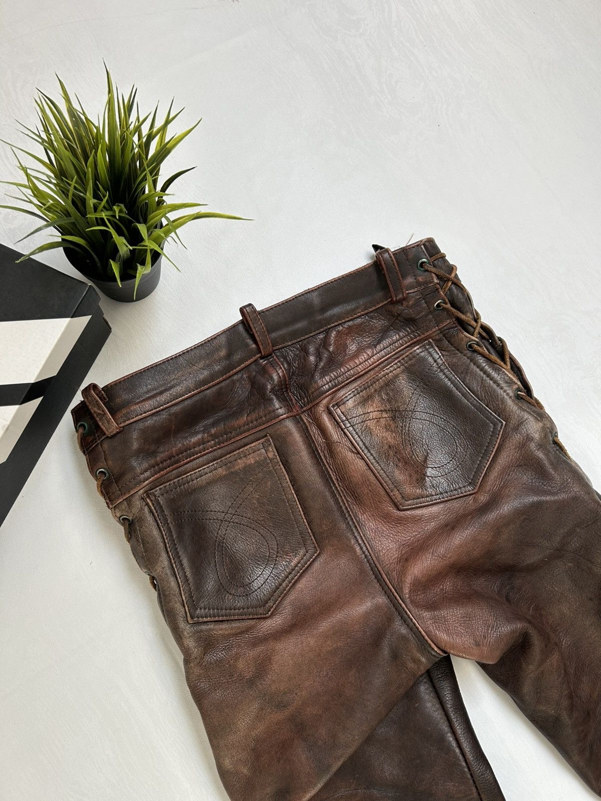 Vintage Heavy Vintage Leather Lace-Up Pants 90s Biker Archive Style Size 32" / US 10 / IT 46 - 16 Thumbnail