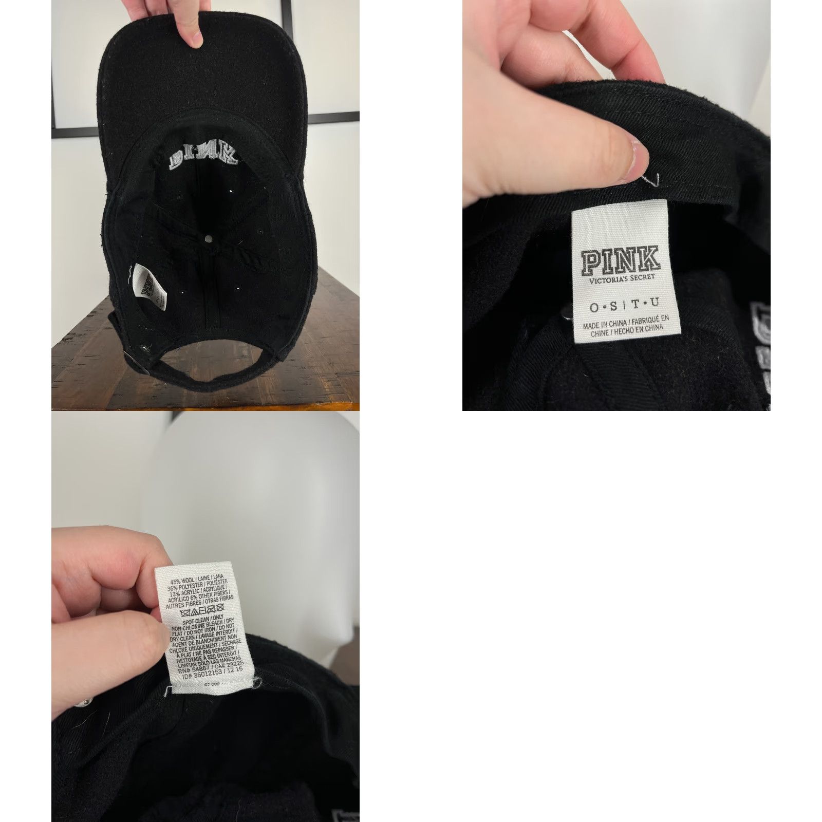 Victoria's Secret Victoria's Secret Hat Cap Strap Back Adult One Size Black PINK Wool Blend Size ONE SIZE - 9 Thumbnail