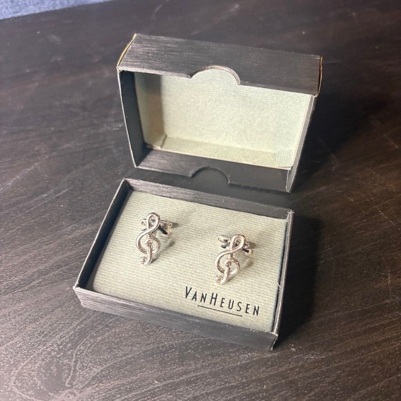 Van Heusen Van Heusen 1" Silver-Tone Treble Clef Cufflinks Music Size ONE SIZE - 1 Thumbnail