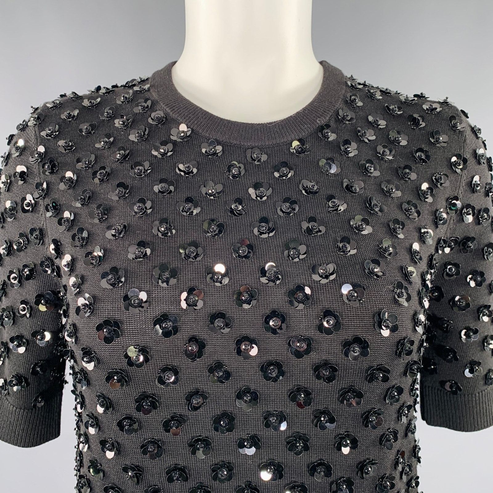 Michael Kors MICHAEL KORS S Black Merino Wool Sequined Pleated Dress Size S / US 4 / IT 40 - 2 Thumbnail