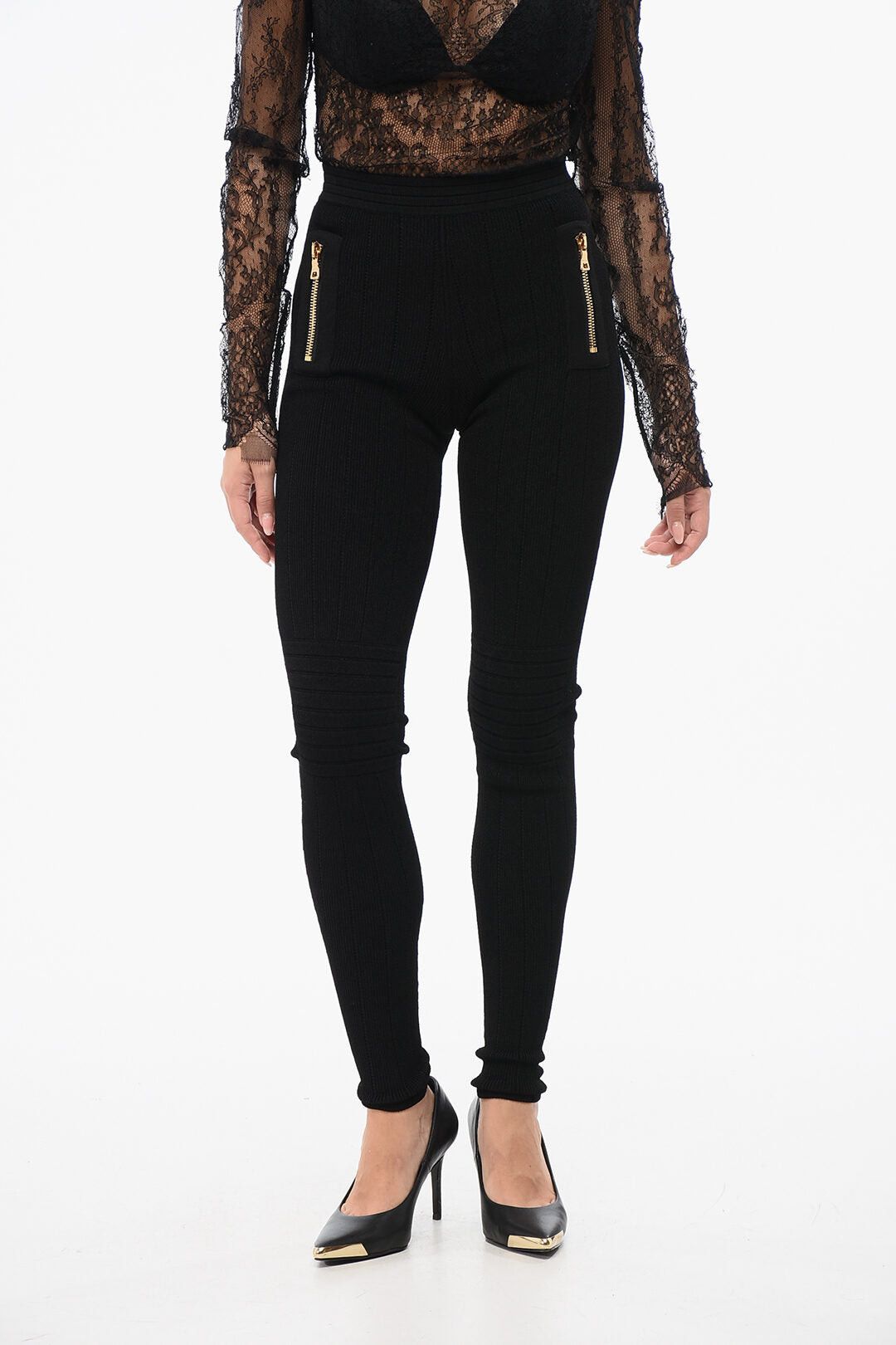Balmain Knit Leggings with Zip Detail Size 28" / US 6 / IT 42 - 1 Thumbnail